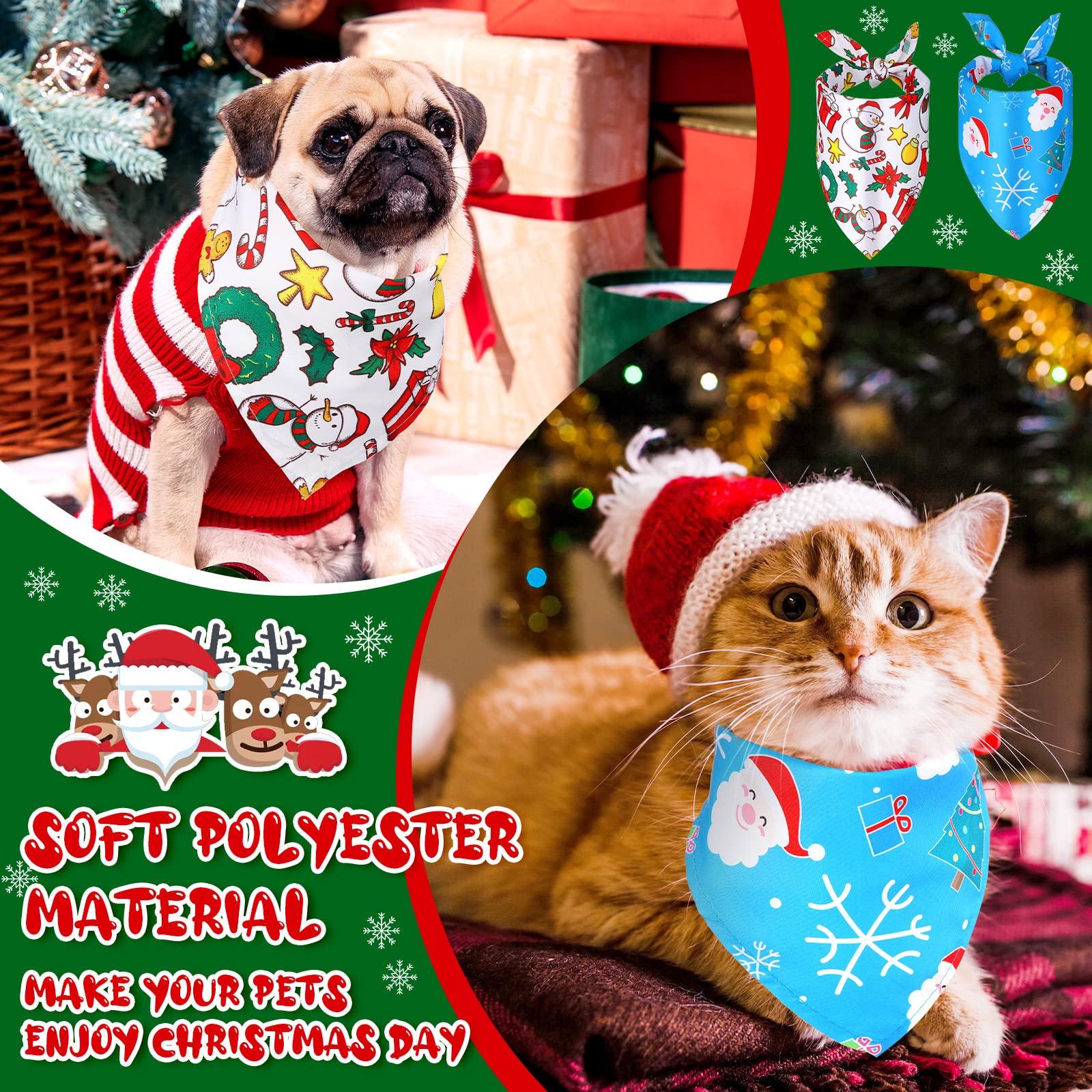2 Bandanas De Noël Pour Chien/chat - Motifs Père Noël Et Sapin - Lavable - Taille S (tour De Cou ~58 Cm)