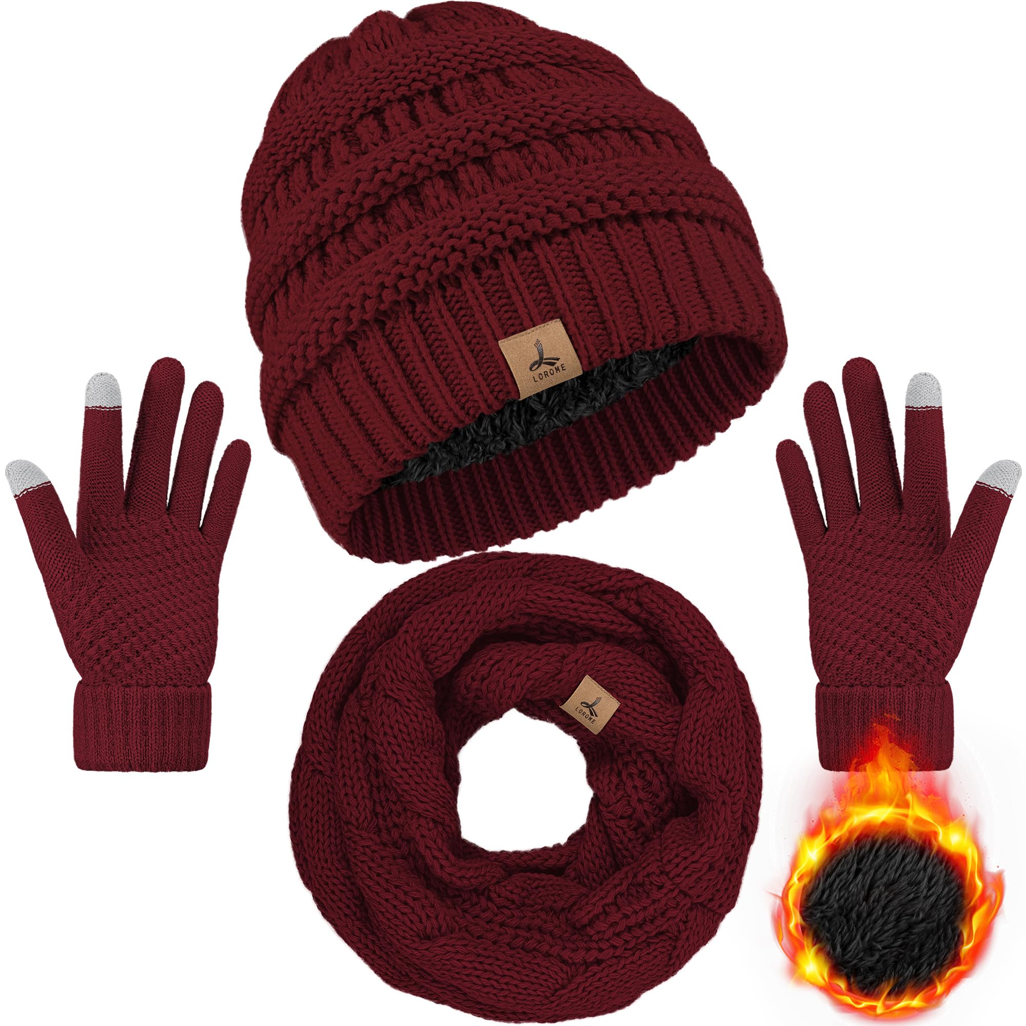 Winter Beanie Hat Scarf Gloves Warm Fleece Knit Hats Touch Screen Gloves Neck Scarf Set Winter Gifts for