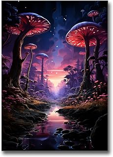 bioluminescent glowing mushrooms in a magic forest, fantasy art, framed Poster print, wall art decor, Poster, Home Decor