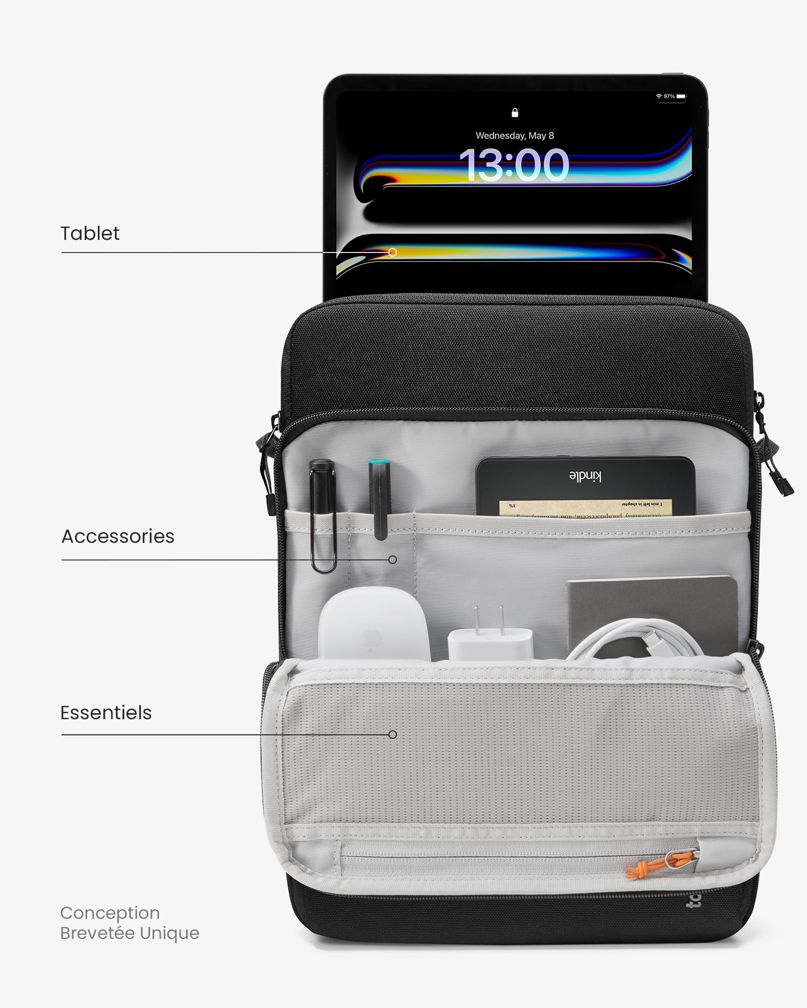 tomtoc Etui pour Tablette 360° pour 13 Pouces iPad Pro M4 2024 OLED, 13 Pouces iPad Air M2 2024, 12,9 Pouces iPad Pro M2&M1, Cordura Sac à bandoulière s'adapte au Magic Keyboard, Smart Keyboard Folio