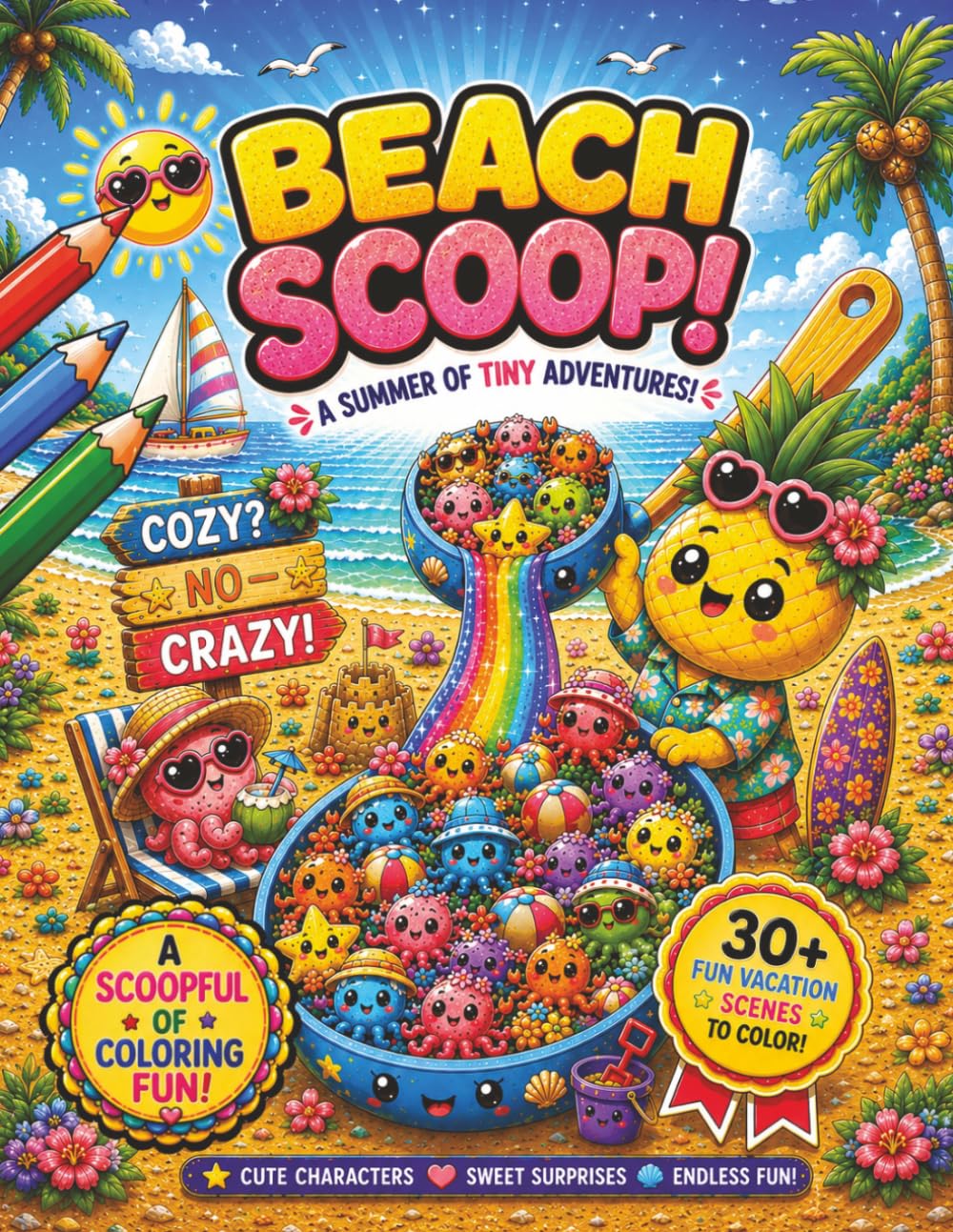Beach Scoop! A Summer of Tiny Adventures: 30+ Vacation Coloring Scenes Packed With Tiny Details, Hidden Surprises & Crazy Scoop Fun for Ages 8+ (The Scoop Series of Coloring Books. 'Crazy Not Cozy'!)