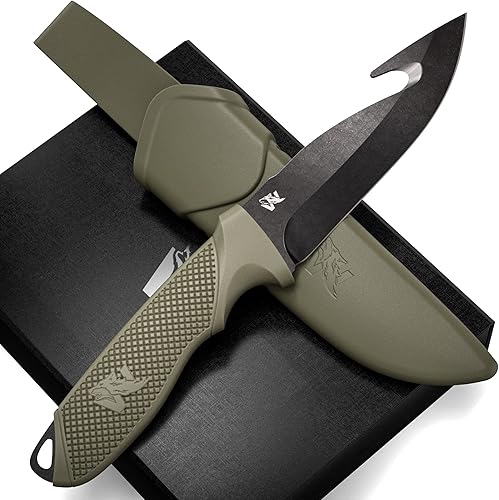 Miniatura 1 de ODENWOLF HUNTER 2 - Cuchillo táctico de caza con gancho para intestino - Cuchillo de pelar de ciervo para caza - Cuchillo fijo con funda - Cuchillo