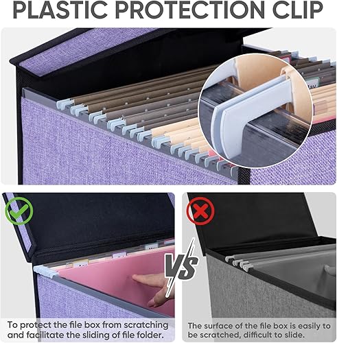 Miniatura 138 de BALEINE - Caja organizadora de archivos con tapa, organizador de carpetas plegable con riel de plástico, caja para carpetas colgantes para Gris