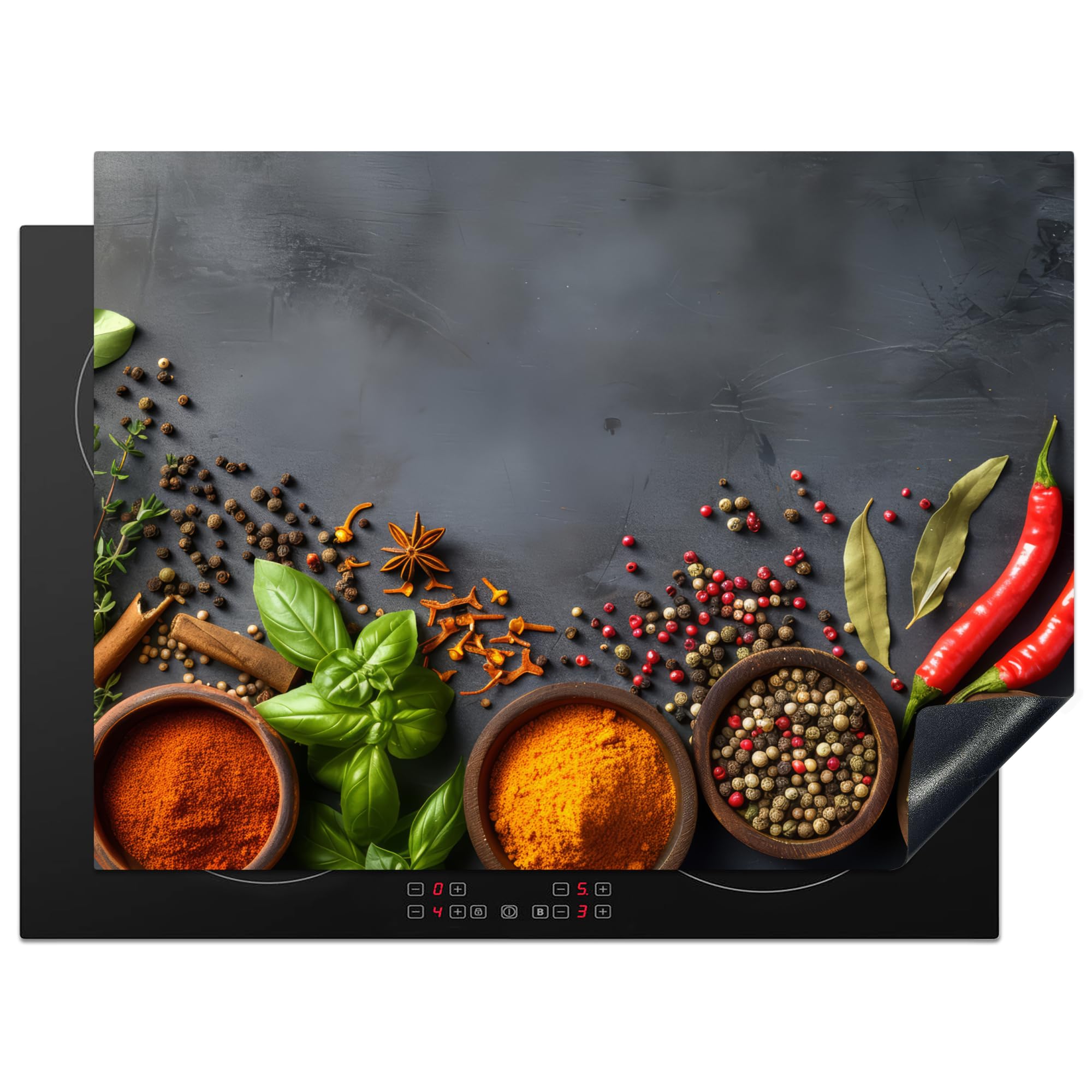 KitchenYeah© Induction Hob Protector Mat 20.5"x28" / 71x52 cm Stove Cap Top Cover Kitchen Cooker Covers for Electric Hobs Vinyl Herbs - Concrete - Spices - Pepper