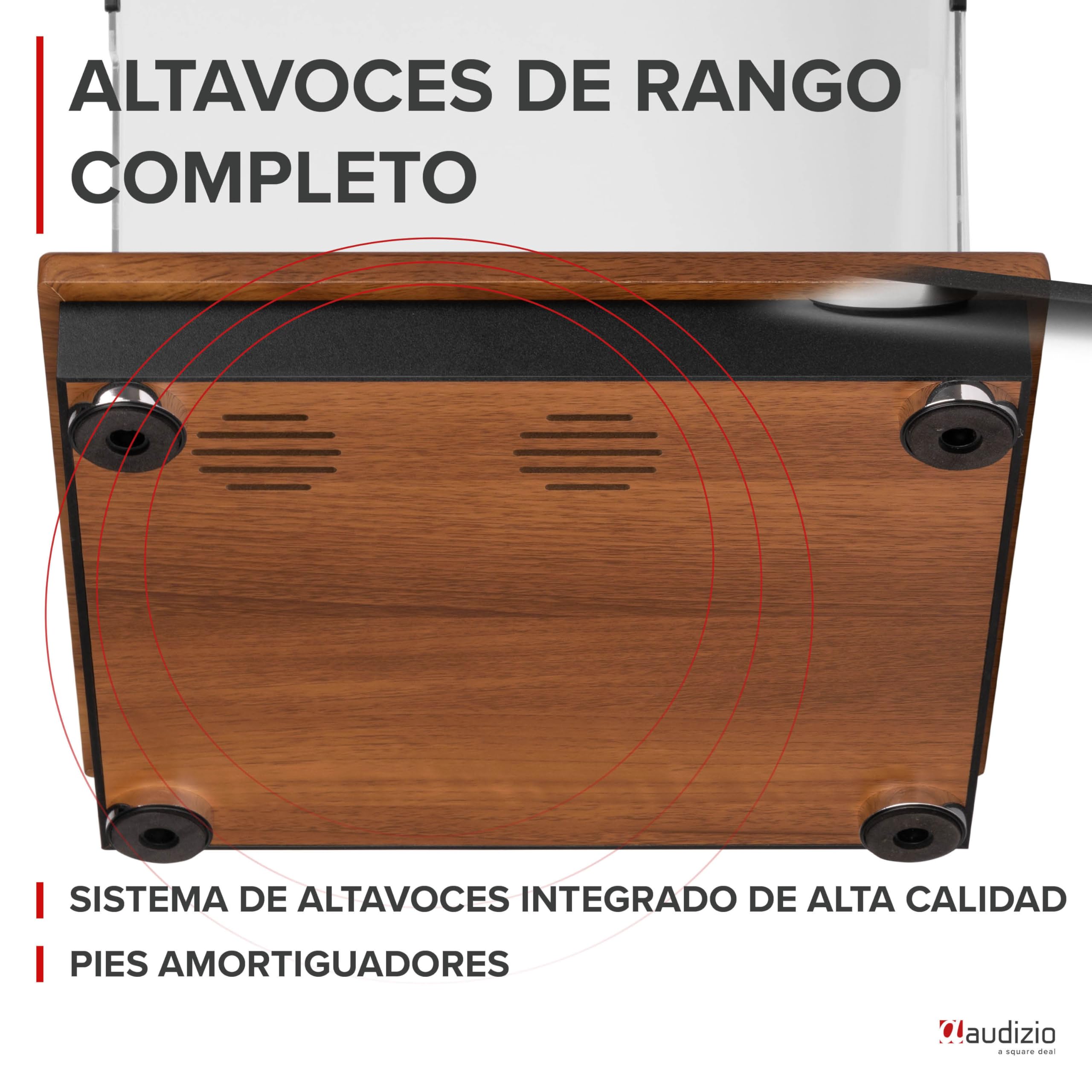 Audizio RP112L Tocadiscos de Vinilo Retro de Madera con Bluetooth, giradiscos de 3 velocidades, Apto para Todos los tamaños de Vinilo, se Conecta a un Altavoz Incorporado con Bluetooth, Salida RCA