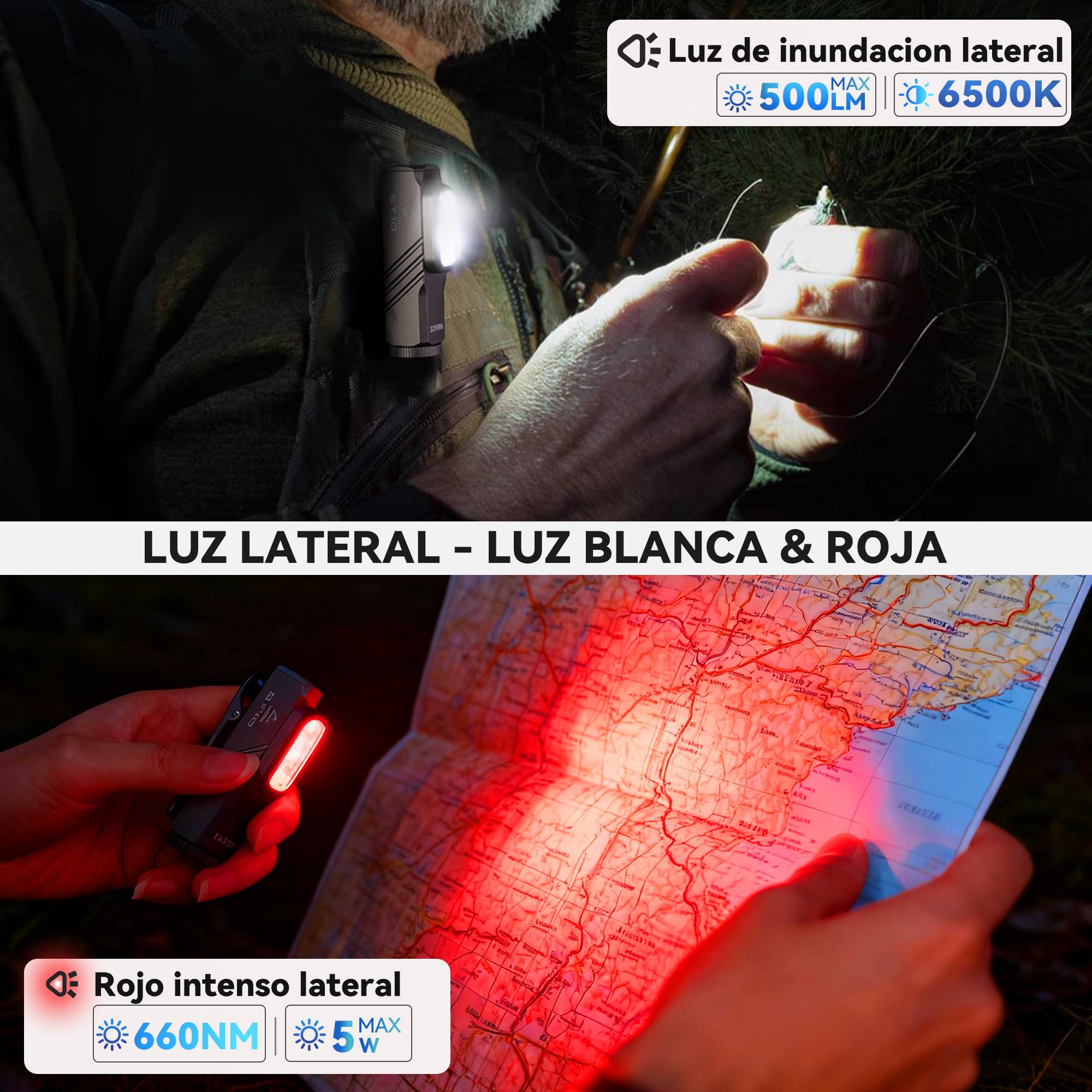 Sofirn ST10 Linterna Led Recargable, 1000LM Enfocado/500LM Inundación/660NM Luz Roja, Doble Imán, Typ-C, Clip, IPX6, Linternas Led Alta Potencia para Hogar, Pasear al Perro, Pesca, Emergencias