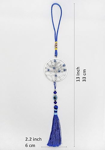 Miniatura 2 de LUCKBOOSTIUM Colgante de árbol de mal de ojo con borlas azules, llavero de mal de ojo para buena suerte y protección, adorno decorativo para colgar