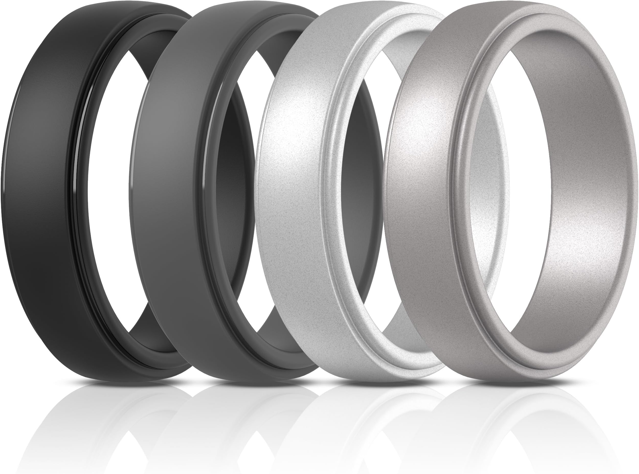 Silicone Rings for Men, Stepped Edge Rubber Wedding Bands - 1/4 Variety Multipack