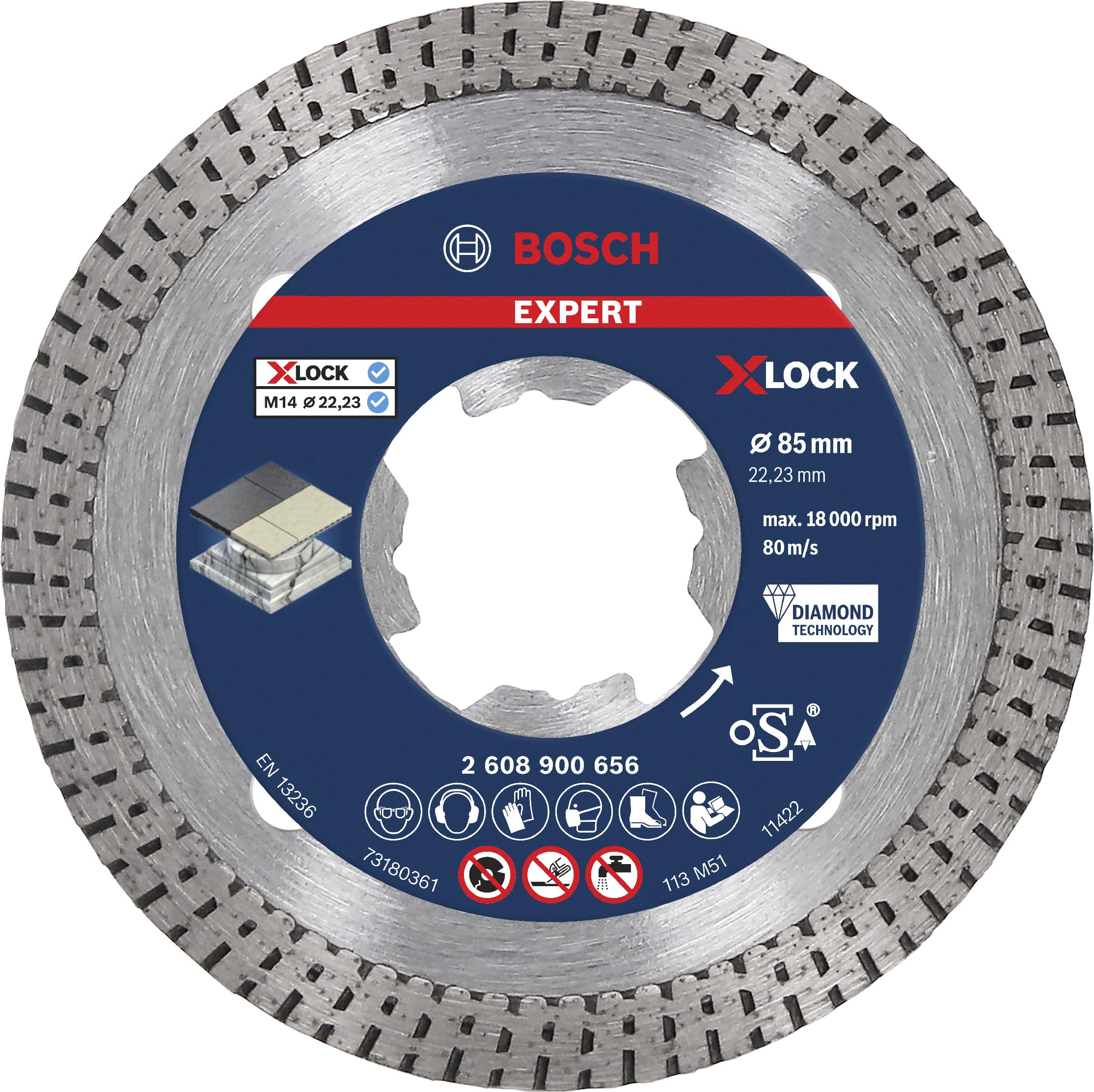 Bosch Gray 1X Expert Hardceramic X-Lock Diamond Cutting Disc (For Hard Tiles, Hard Stone, Ø 85 Mm, Professional Accessory Small Angle Grinder)