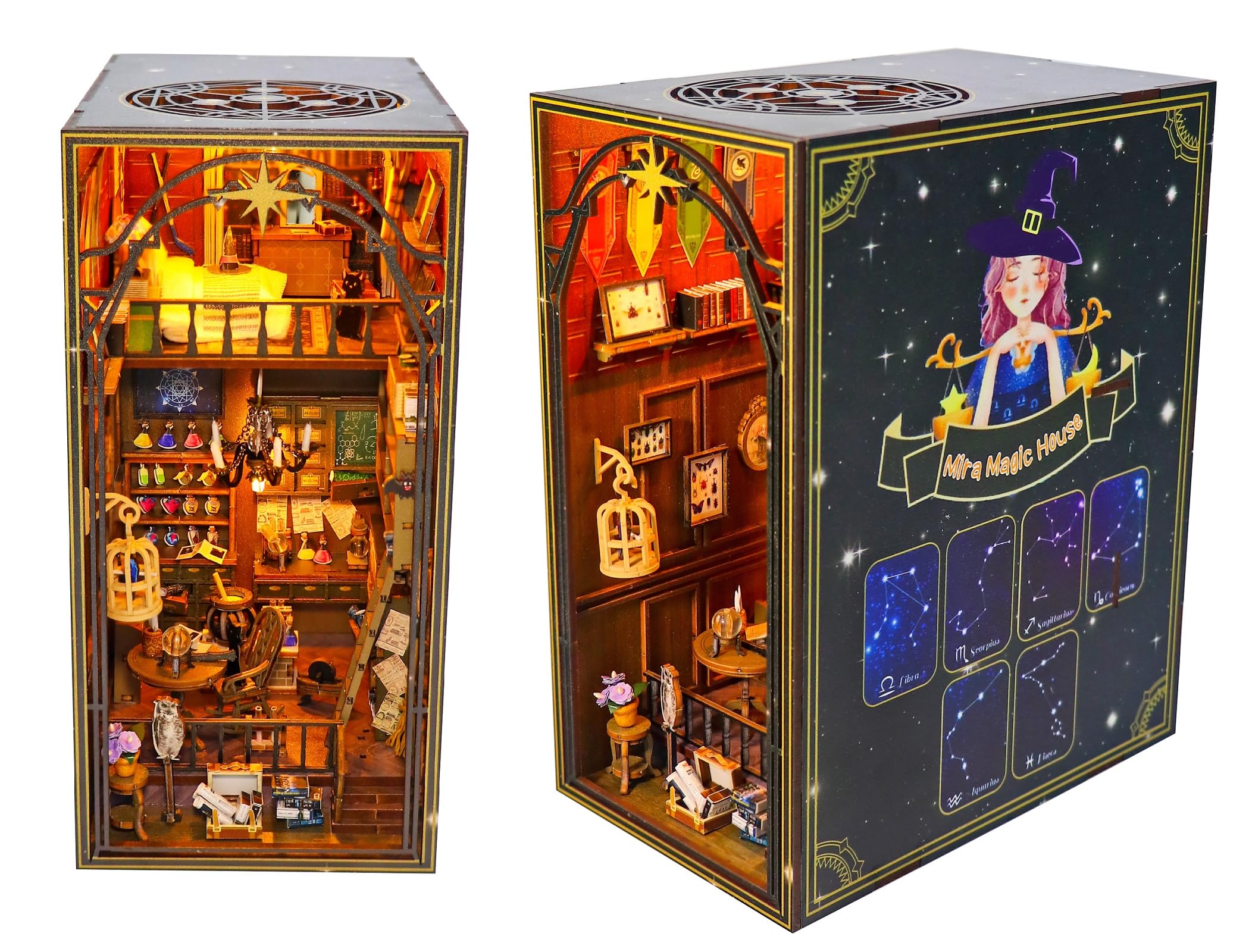 Kit Book Nook DIY Maison Miniature En Bois Avec LED - Puzzle 3D à Construire - Décoration étagère Thème Vintage Steampunk - 8