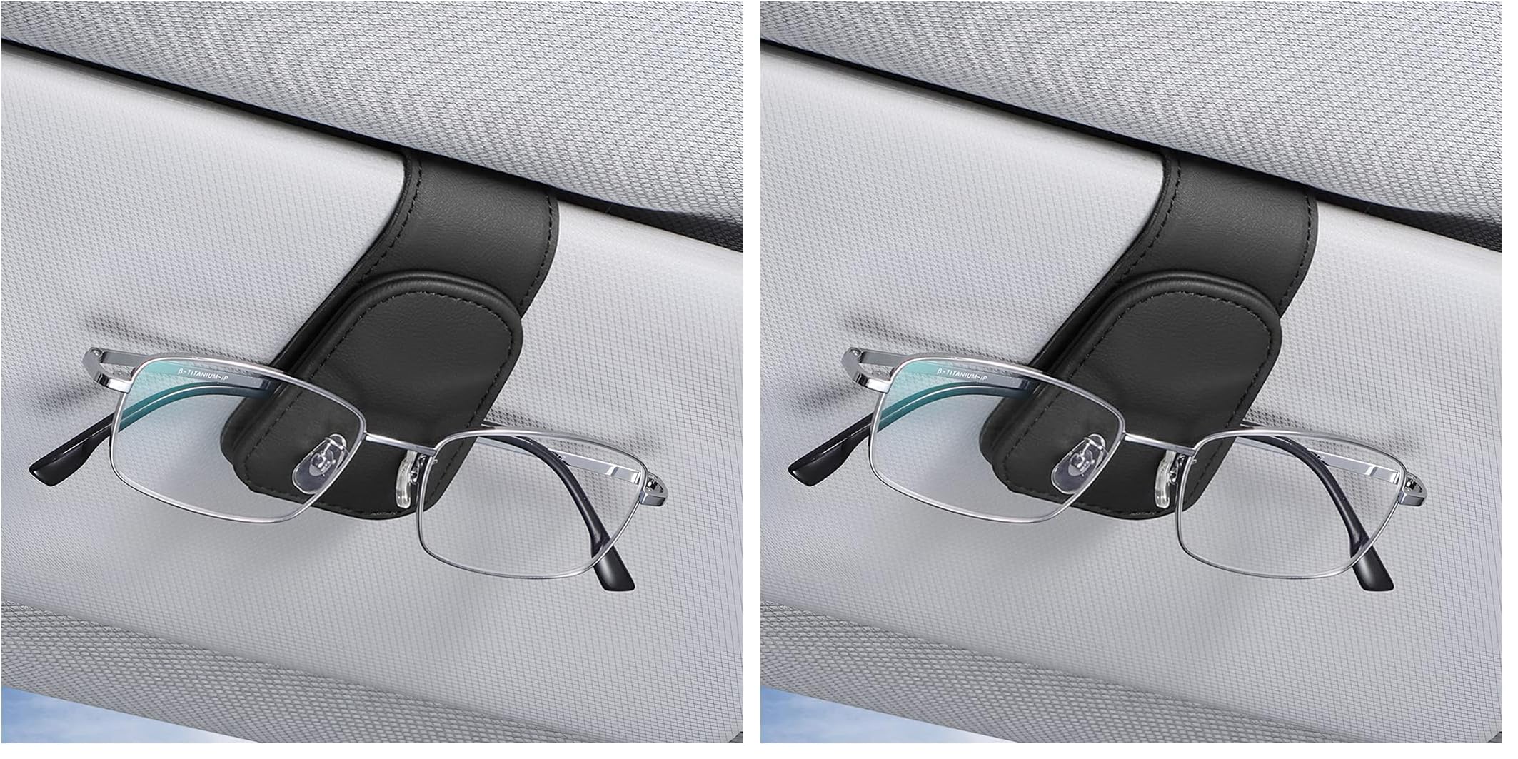 AICEL Sunglasses Holders for Car Sun Visor, Leather Eyeglasses Hanger Mounter, Magnetic Glasses Holder and Ticket Card Clip, Auto Interior Accessories Universal for SUV Pickup Truck (Pack of 2)