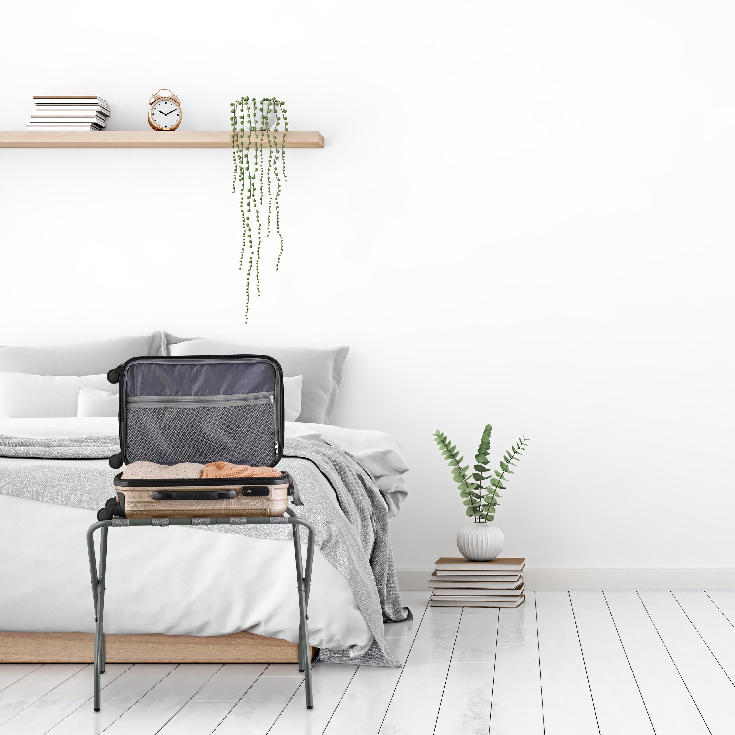 Relaxdays Portavaligie da Camera Pieghevole 55x67x43 cm Acciaio Grigio