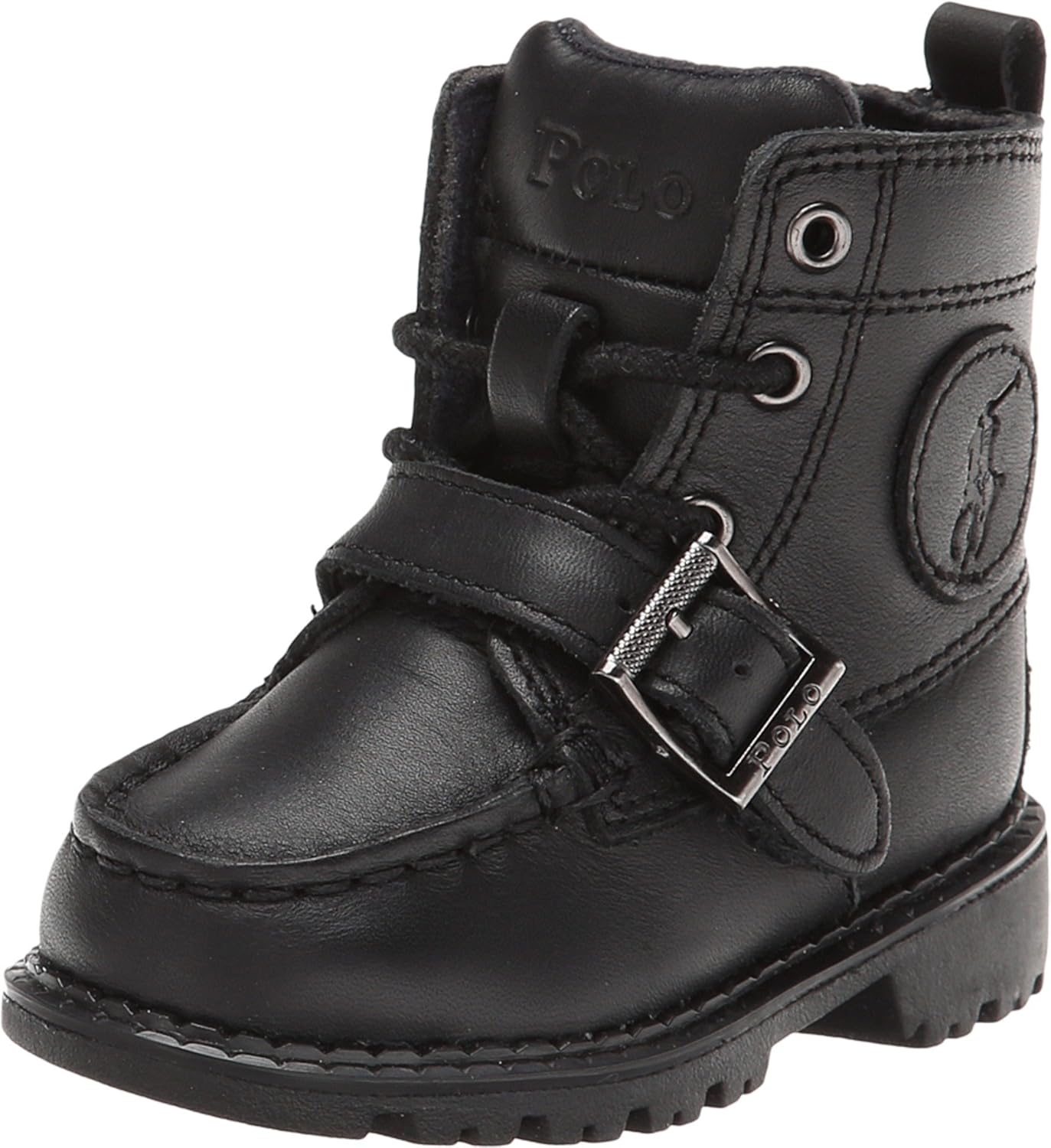 POLO RALPH LAUREN Boy's Ranger Hi II (Big Kid) Black Leather 5.5 Big Kid M