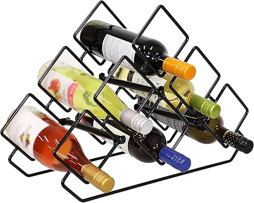 Sunnydaze Moderno estante de vino triangular de 6 botellas, acento de alambre de acero para interiores independiente para cocina, bar en casa o sala