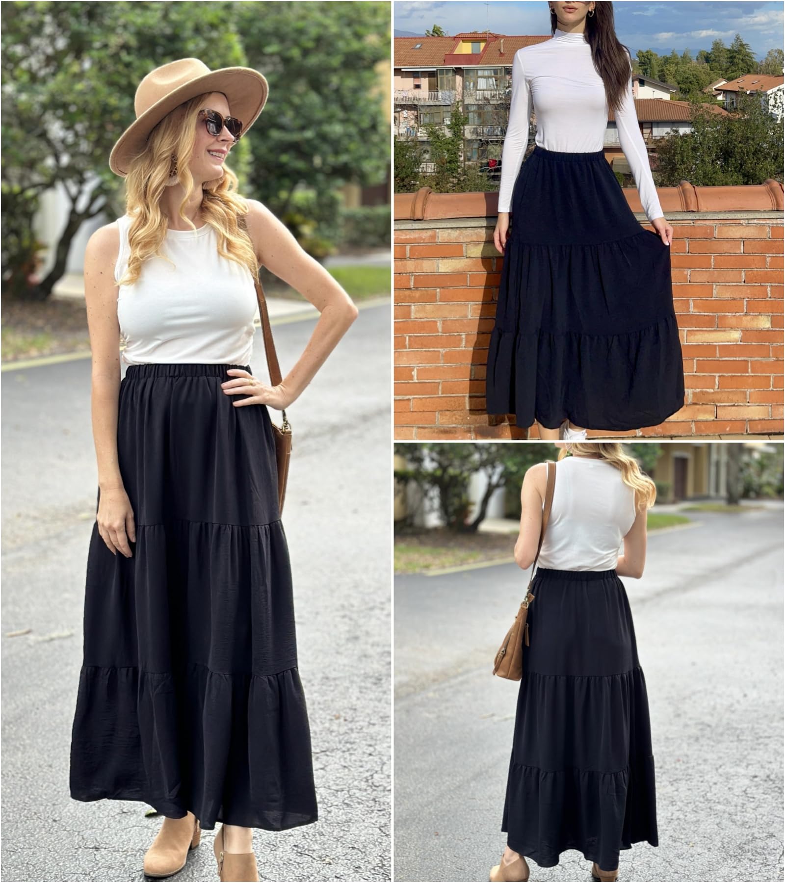 Zeagoo Jupe Femme Élégante Taille Haute Jupe D'été Maxi Jupe A-Ligne Casual Jupe Longue Jupes Élastiques avec Poches S-XXL