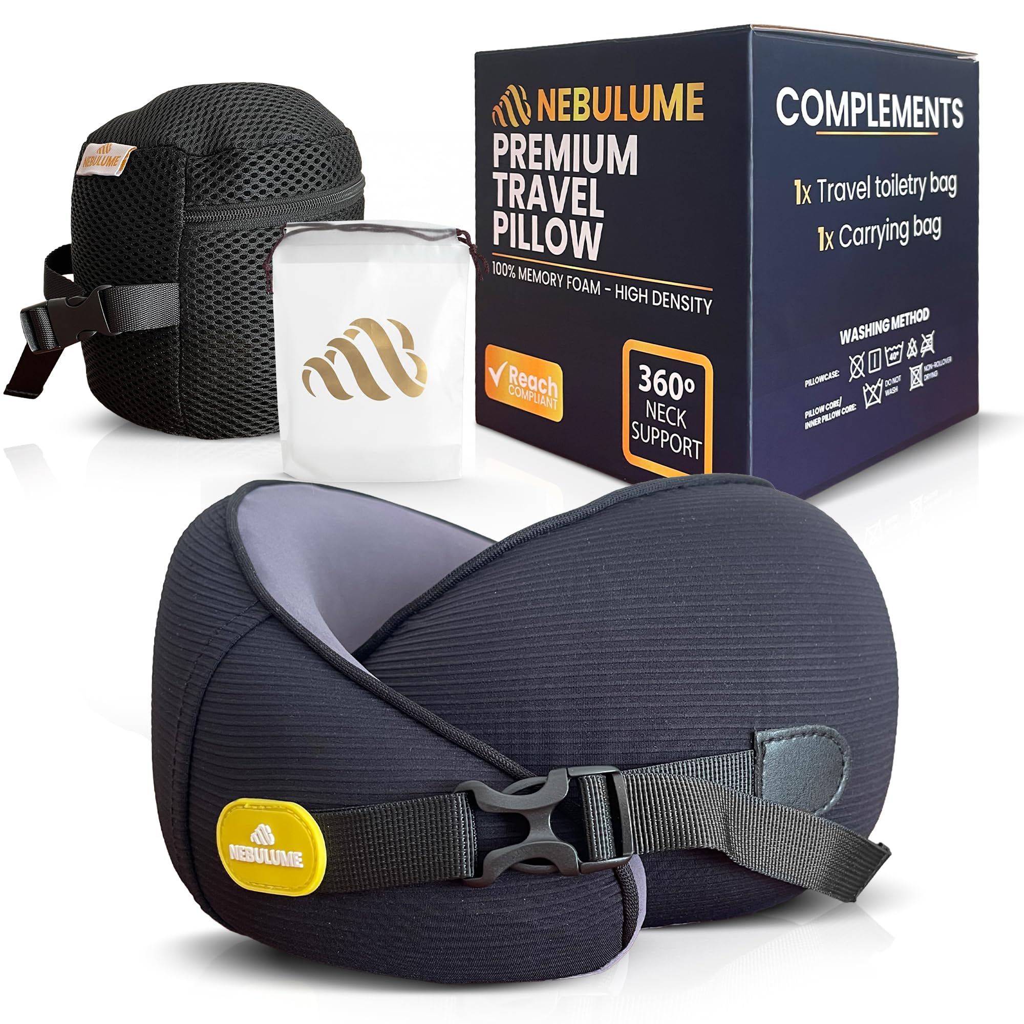 Almohada Viaje Premium - Almohada De Viaje para Cuello de Seda Helada y Soporte 360º - Cojin Avion Cuello con Hebilla Ajustable - Cojin Cervical con Funda Lavable Fácil - Travel Pillow