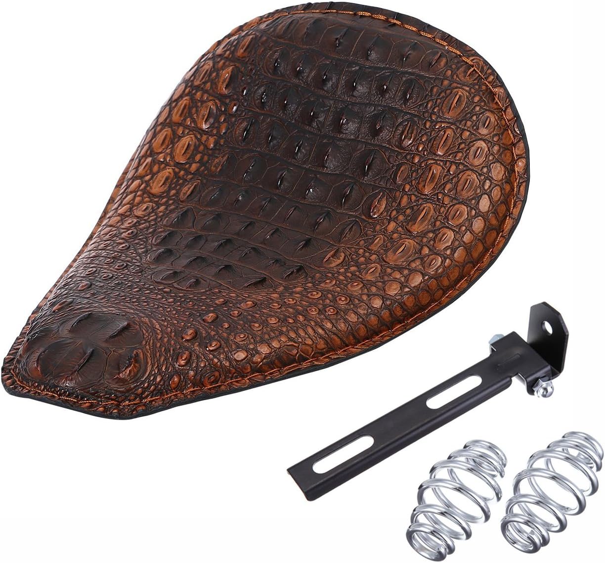 12" Heavy Duty Brown Gator Emboss Leather Driver Solo Seat with Chrome Barrel Spring For Sportster Bobber Chopper