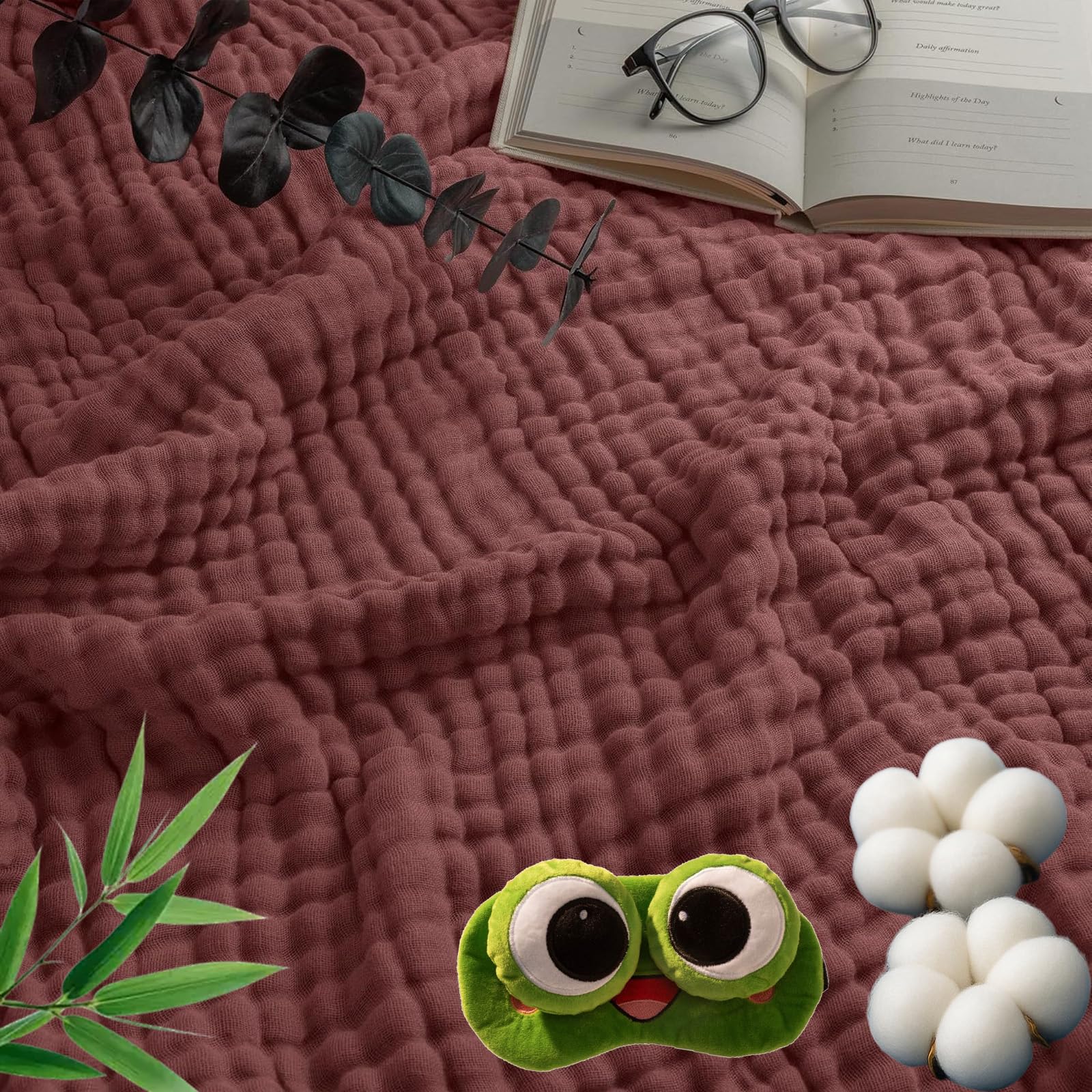 Musselin Decke, Sanfte Musselindecke Sommer, 100% Aus Natur Baumwolle, Weiche & Atmungsaktive Musselin-Decke für Erwachsene, Kinder, Perfekt für Bett, Sofa (Burgunderrot,150x200cm)