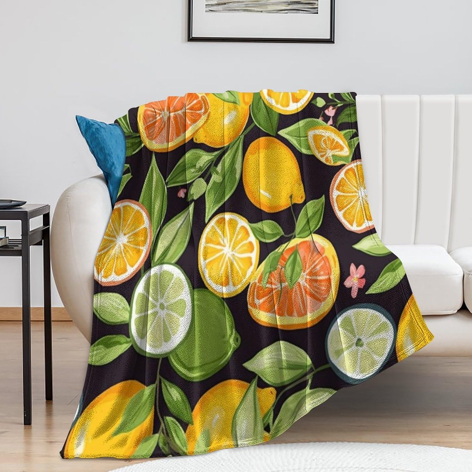 Couverture pelucheuse agrumes pour vos soirées cocooning et moments de détente au salon