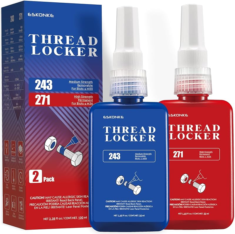Kit de Trava-Roscas ESKONKE 243 Azul Removível e 271 Vermelho de Alta Fixação, 50 mL, 2 peças