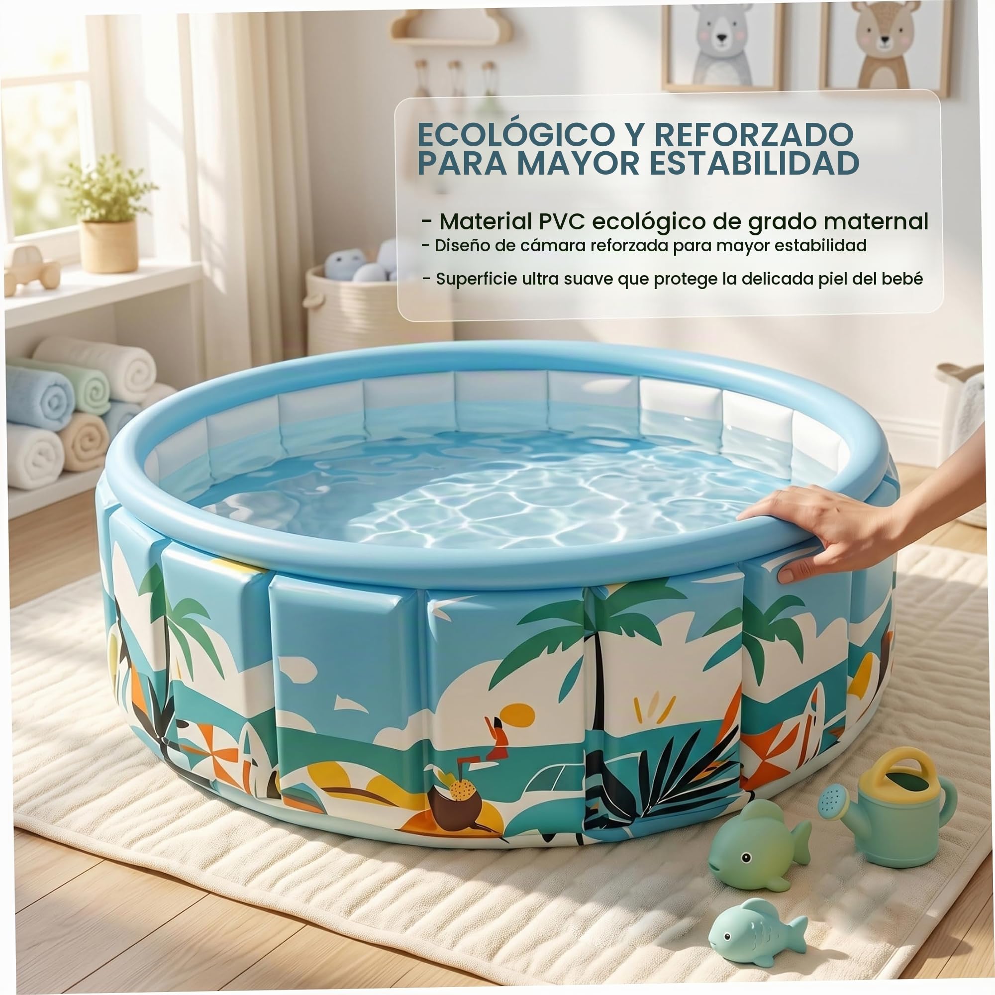 Piscina Plegable, Piscina Plegable no Inflable, fácil configuración con un Solo Clic para niños, niñas, Mascotas, Azul océano, 35, 4 x 17, 7 Pulgadas
