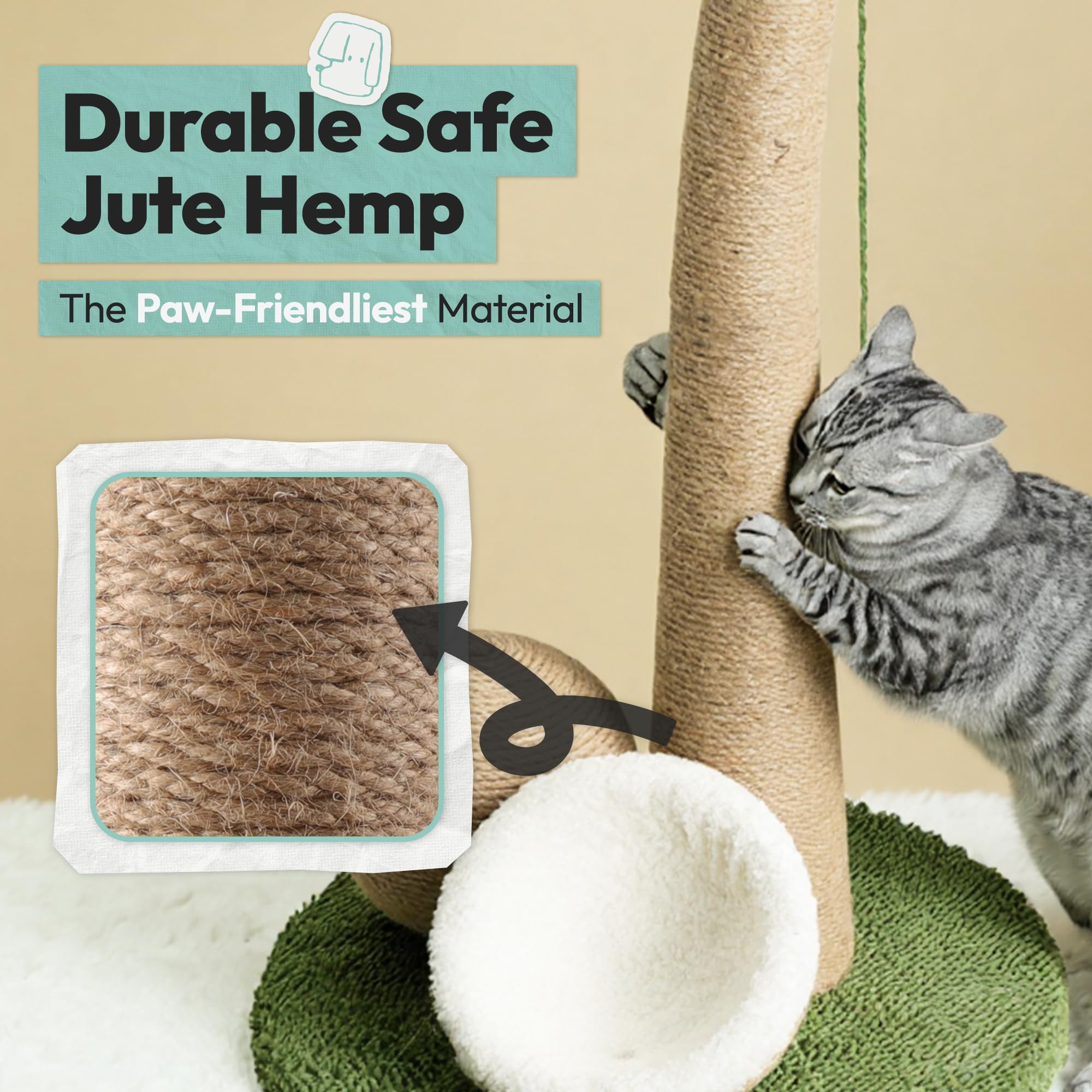 Kratzbaum für Katzen 74 cm, Palmenform mit Hängespielbällen und doppelten Kokos-Spielzeugen, Kratzsäule für Wohnungskätzchen, extra Stabiler Standfuß, pfotenfreundliches Jutematerial