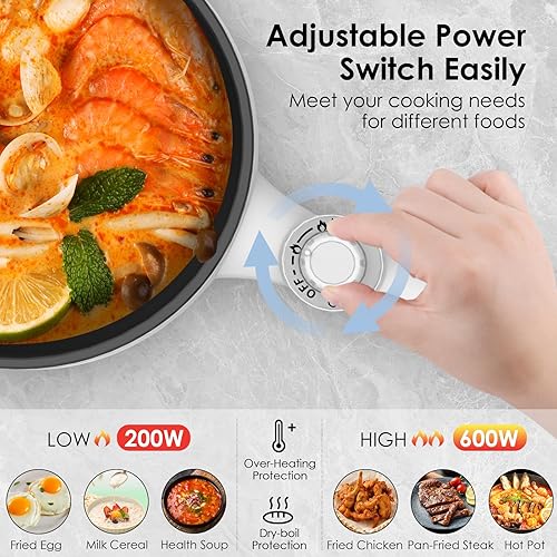 Miniatura 3 de Audecook - Olla caliente eléctrica, mini sartén eléctrica de 1.7L, sartén antiadherente portátil con ajuste de potencia, olla para ramen, Azul,B