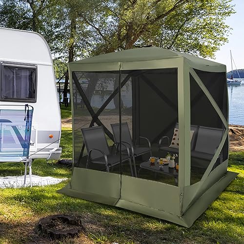 Miniatura 3 de Tangkula Gazebo desplegable de 67 x 67 pies con red tienda de campaña portátil con paredes de malla de 4 lados 2 paños para sombrilla refugio