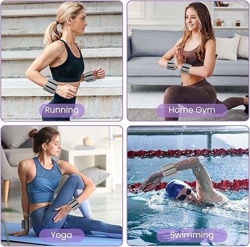 Miniatura 6 de Juego de 2 pesas de tobillo para mujeres, hombres y niños, pulsera ajustable de silicona con peso para brazos y piernas, para caminar, yoga,