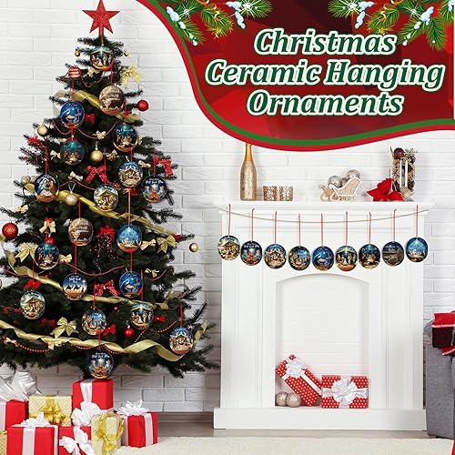 Miniatura 19 de Soaoo 72 piezas de adorno navideño de madera de Jesús, decoración de Navidad religiosa cristiana con cuerdas rojas para decoración de fiesta