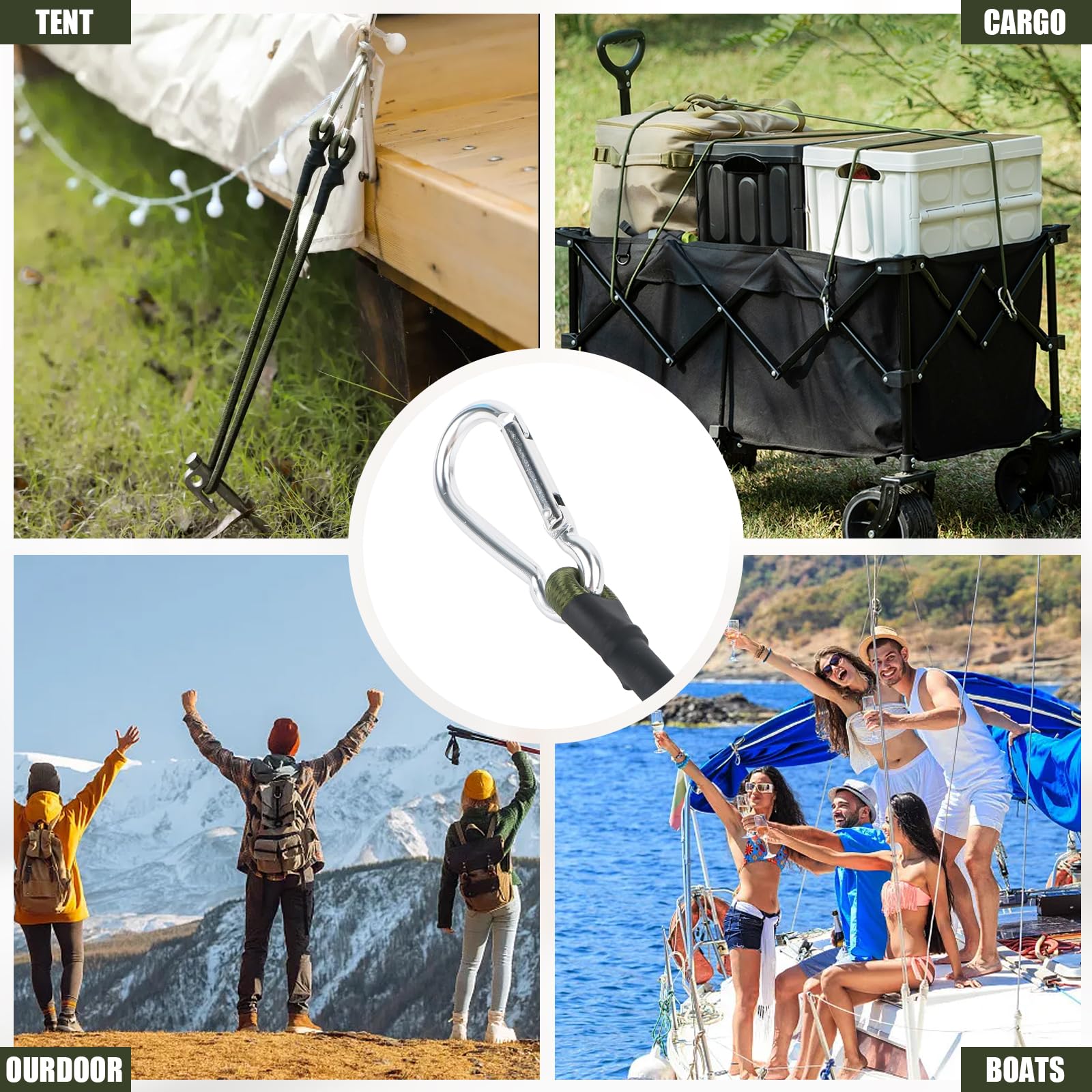 Goxiry Spanband met haak 12 stuks Spanband Duurzame Elastische Expander Multifunctionele Bagagespanner Rubber Touwspanner voor Camping Motorfiets Auto Fiets Meubilair Zwart