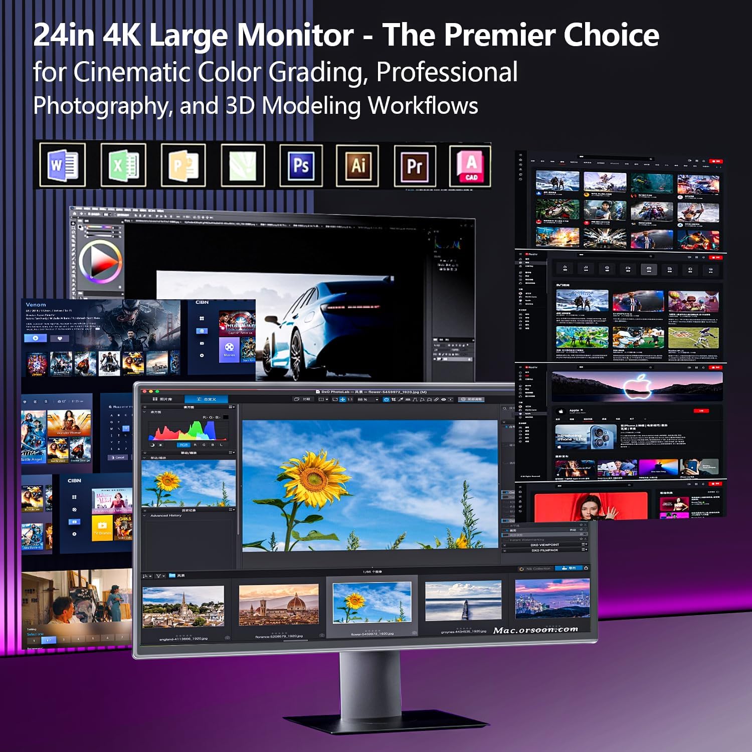 4K Large Portable Monitor 24“ Travel Monitor UHD 3840*2160 120% sRGB External Second Screen for MacBook Laptop Desktop Mini PC W/Stand VESA HDMI USB-C Gaming Display for PS5/Xbox Devices(O2401) - Image 8