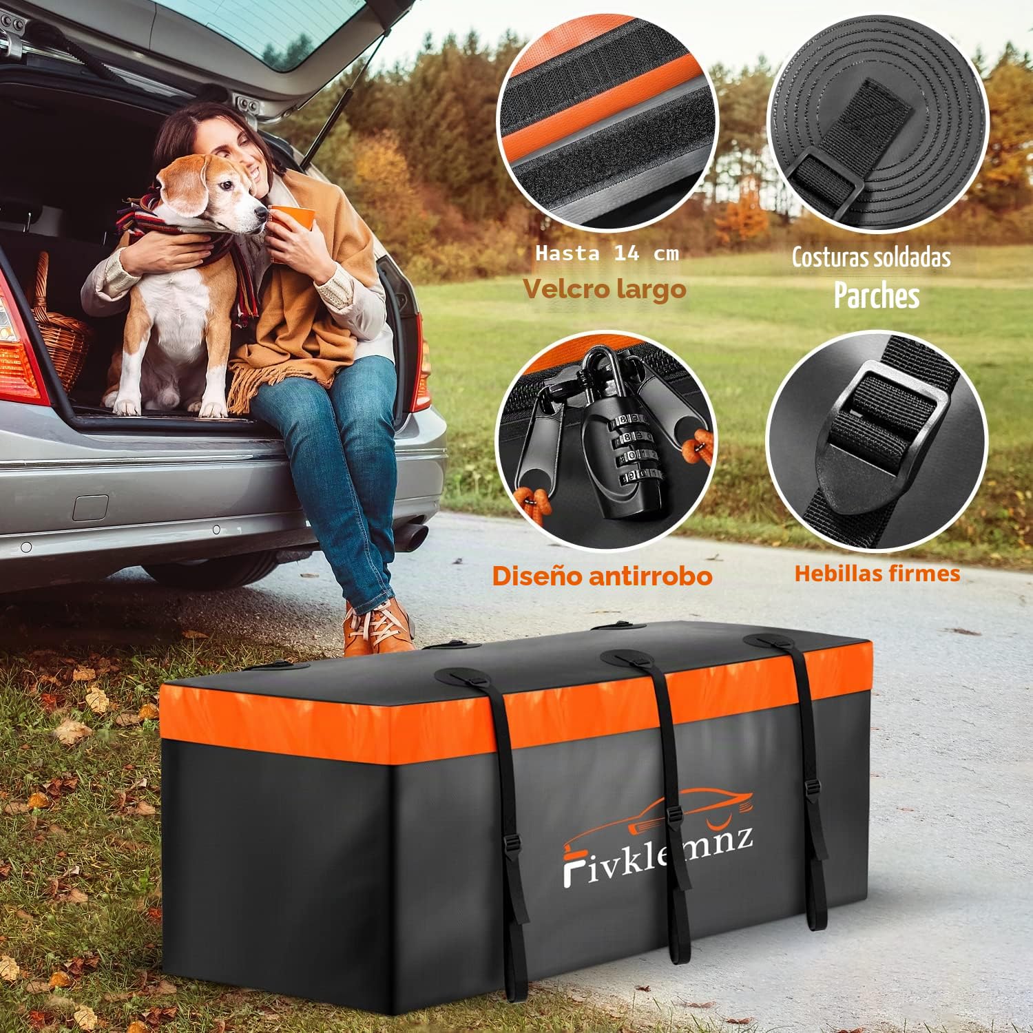Bolsa para portaequipajes con Enganche, 566 l, 100% Impermeable, para Bandeja de Carga (150 x 61 x 61 cm), con 6 Correas reforzadas y candado, para vehículos con Cesta de Remolque de Acero (Grande)