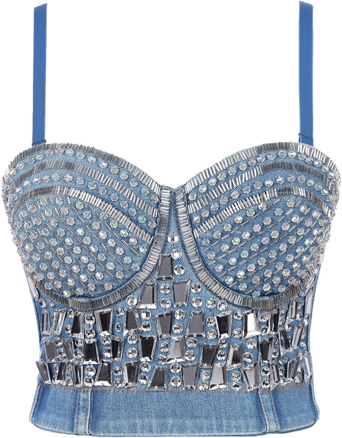 Beaded Camisole Vest Over Underwear Stage Costume Pressed Drill Denim Corset