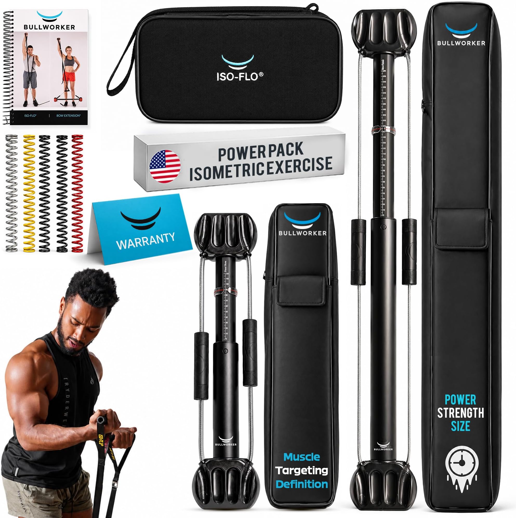 Bullworker Power Pack Isometric Exercise Equipment, Portable Strength Training at Home Gym Equipment for Back, Shoulder, Chest, Biceps, Abs, Arm, Ab Workout, Cross Training for Total Body Fitness