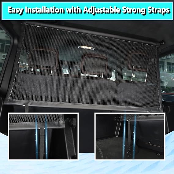 Compatible for Mercedes-Benz G-Class 1986-2018 Universal Pet Barrier | Heavy-Duty Backseat & Trunk Dog Fence | Adjustable Mesh Car Divider for W460 W461 W463 G500 G55 G63 G65 AMG Models (Black)