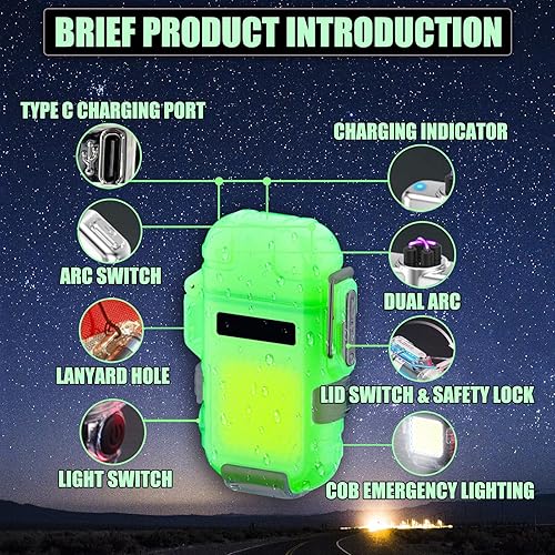 Miniatura 2 de Encendedor de campamento, luz de plasma eléctrica, encendedor impermeable, encendedor resistente al viento, encendedor USB recargable, encendedor de