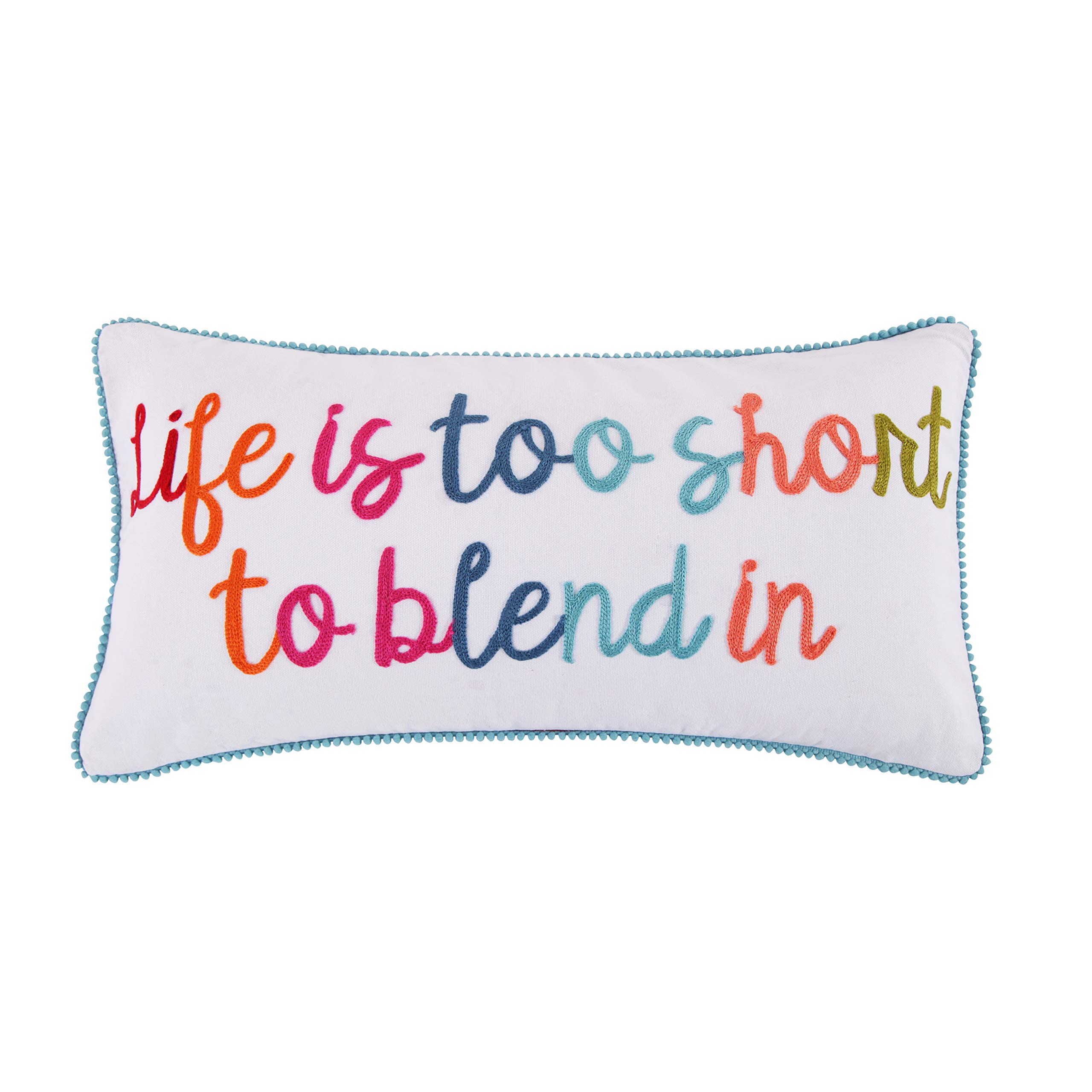 Levtex Home - Jules - Decorative Pillow (12 x 24in.) - Life is Too Short - Orange, Yellow, Blue, Red, Teal