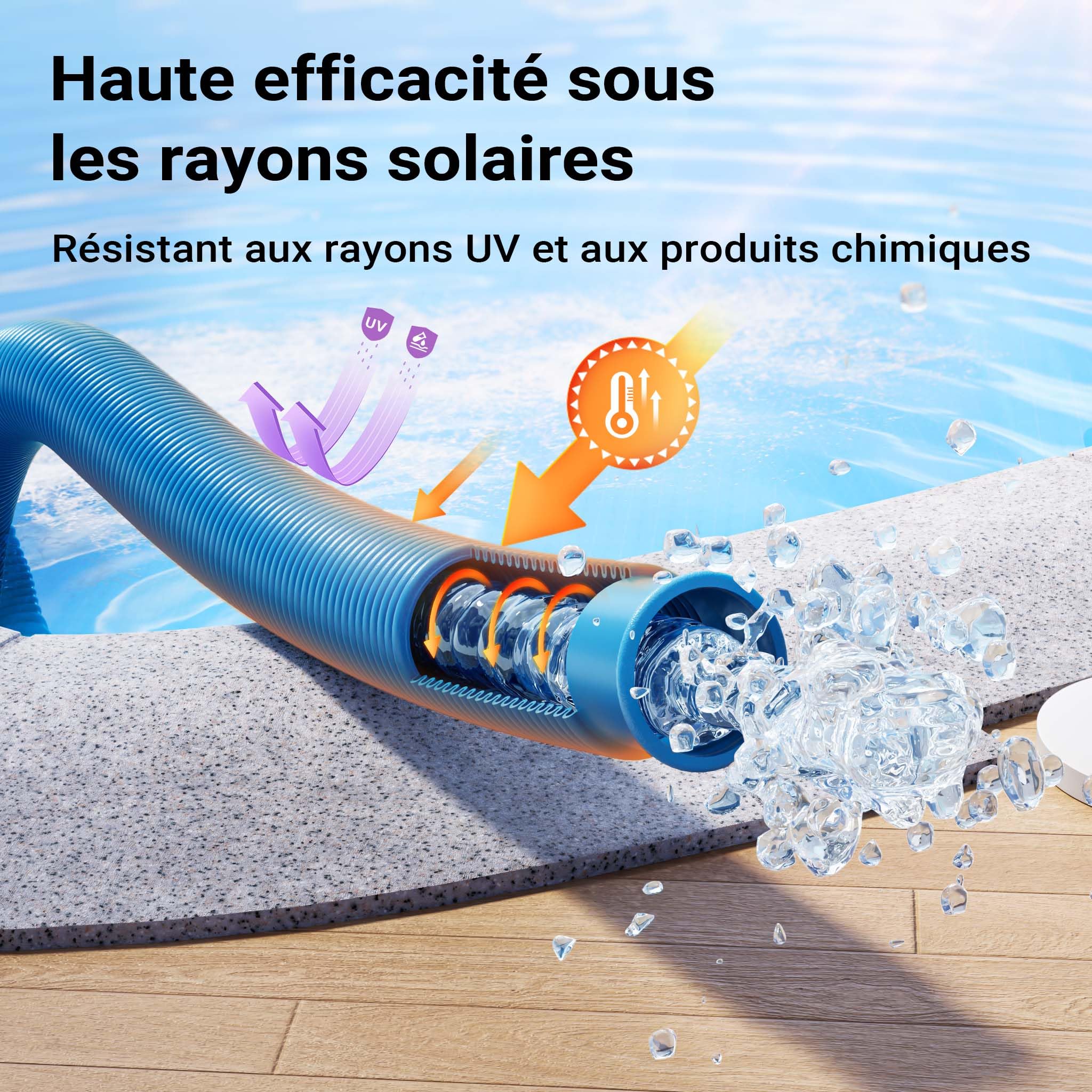 Wiltec Tuyau piscine bleu – 21 m de long, Ø 32 mm – Tuyau solaire flottant à sections préformées – 165 g/m – made in Europe – Boyau d’aspiration solaire