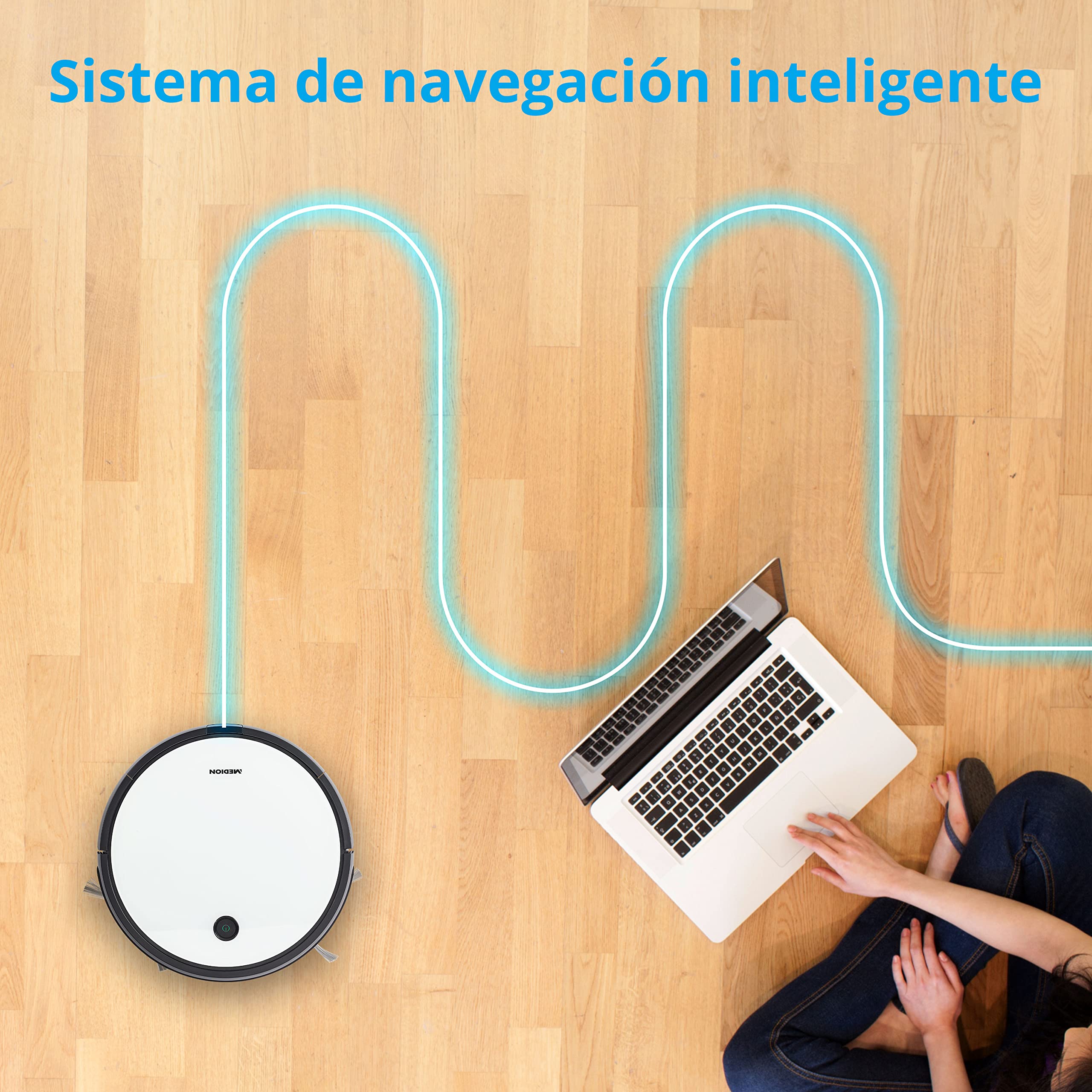 MEDION Robot Aspirador con función de fregado y navegación Inteligente S12 SW (2.100 Pa, Potente Cepillo Central, Control Mediante la App Alexa, aspiración con fregado en Paralelo, estación de Carga