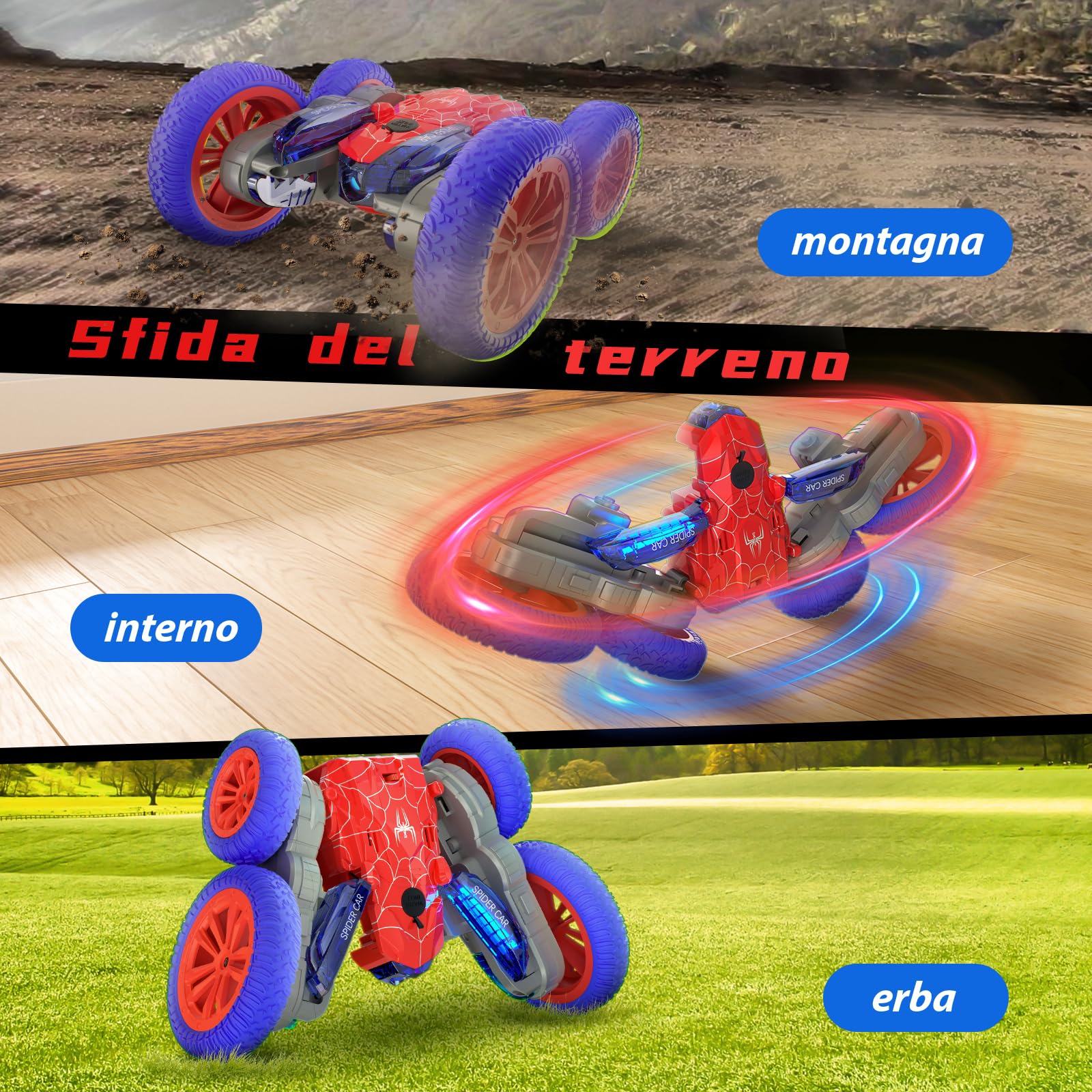 CYLION Macchina Telecomandata per Bambini, 2.4GHz 4WD Macchina Telecomandata Flip Doppio Laterale a 360° Radiocomandata per 3-12 Bambini