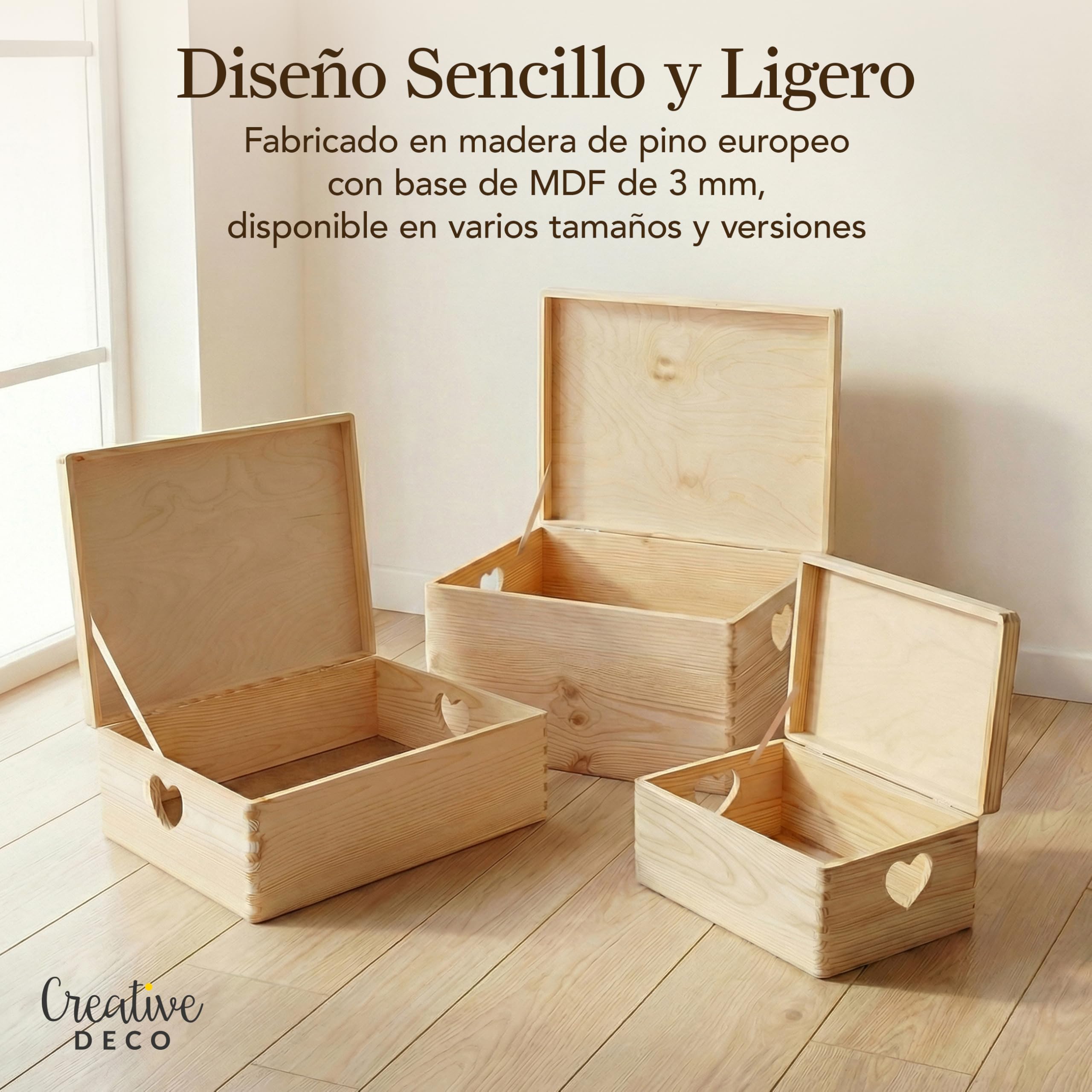 Creative DECO Grande Caja Madera Decorativa | Con Tapa y Asas Corazón | 40 x 30 x 24 cm (+/-1cm) | Pascua Almacenaje Documentos, Juguetes | Cofre Decorar Regalo Decoupage | EN BRUTO SIN LIJAR