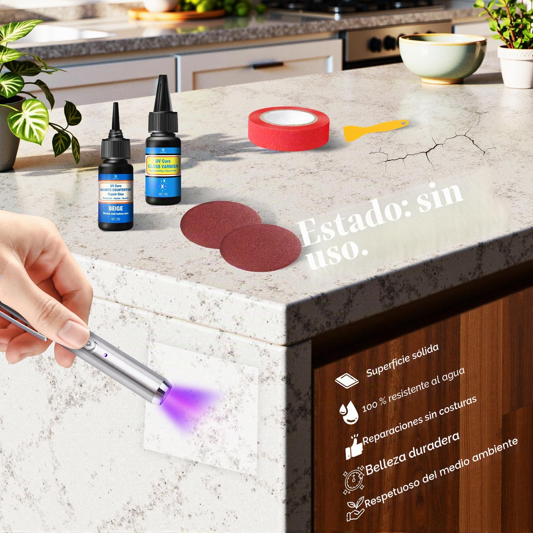 Juego de reparación de azulejos de 4 colores (blanco, beige, gris, transparente), esmalte y cerámica, endurecimiento rápido, para reparación de granito, bañeras, cuarzo y fibra de vidrio con grietas y