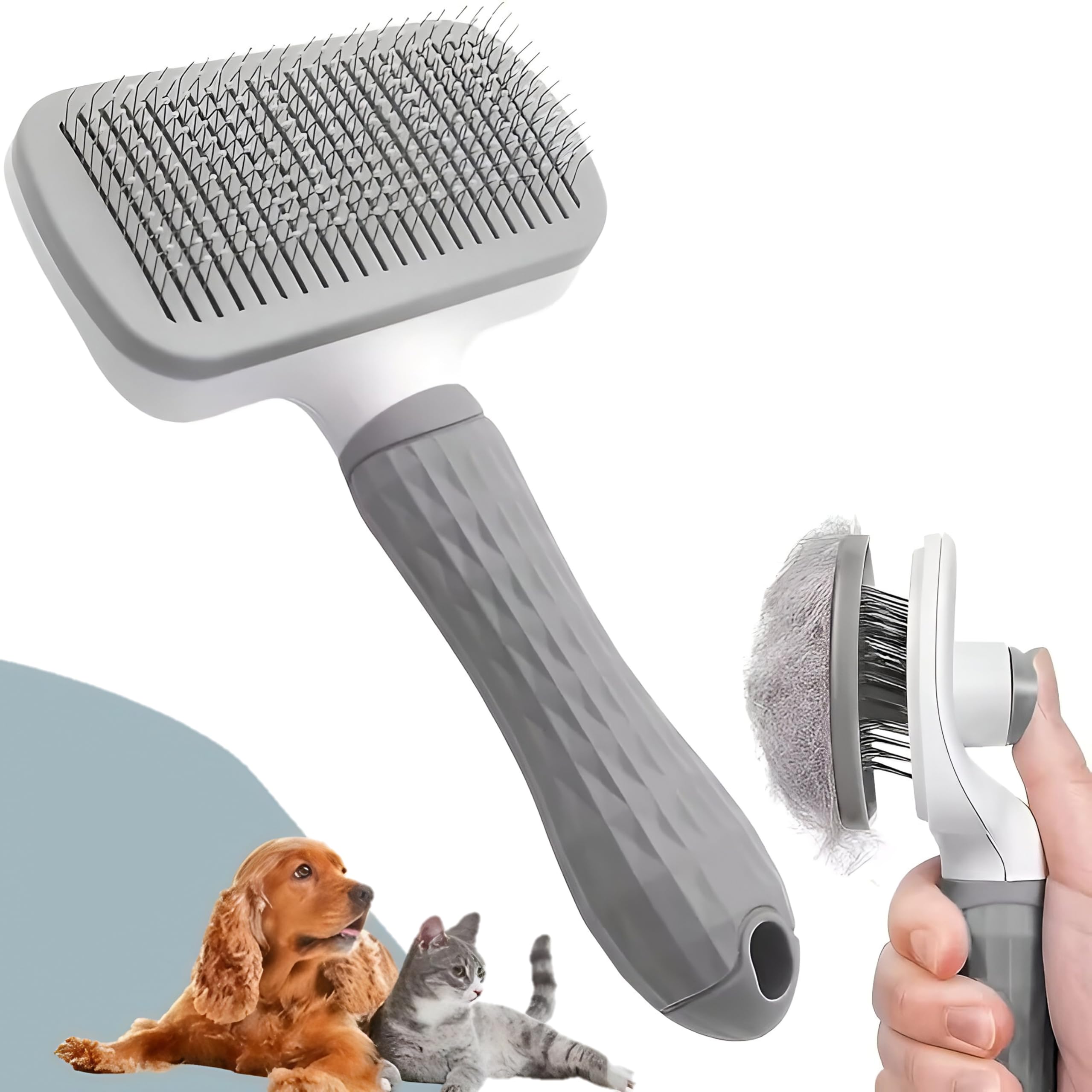 DOUBBLENⓇ Cepillo Mascotas Quitapelo Premium | Cepillo para Gatos y Perro Pelo Corto Autolimpiable con Mango Ergonómico y Púas de Acero Inoxidable