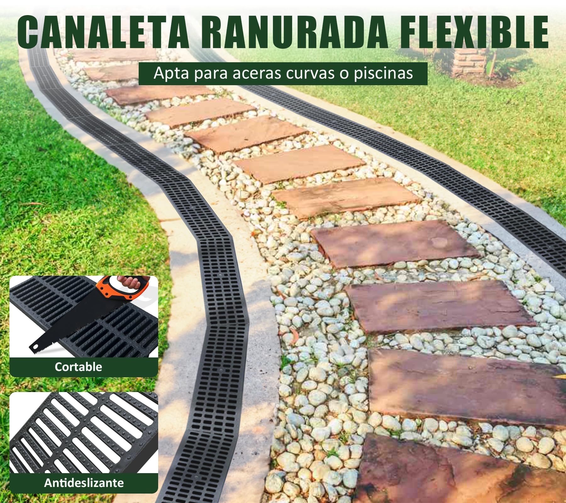 Rejilla de Drenaje de 6 Piezas, 500 x 250 mm, Cubierta para el huerto, Rejilla de Drenaje de plástico polimérico, Cubierta de Drenaje para Jardines, Zonas Verdes, Granjas, etc.