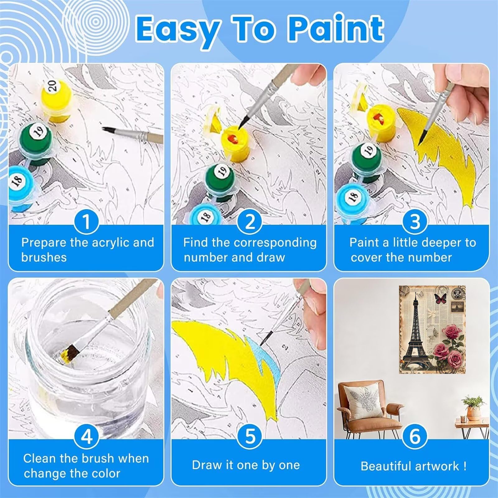 Rosa Pintar por Numeros Adultos, DIY Pintura por Números Niños, Kit de Pintura al óleo de Lienzo DIY para con Pinceles, Pigmento Acrílico, Paint By Numbers Adult, Sin Marco 100x150cm, Torre P-309