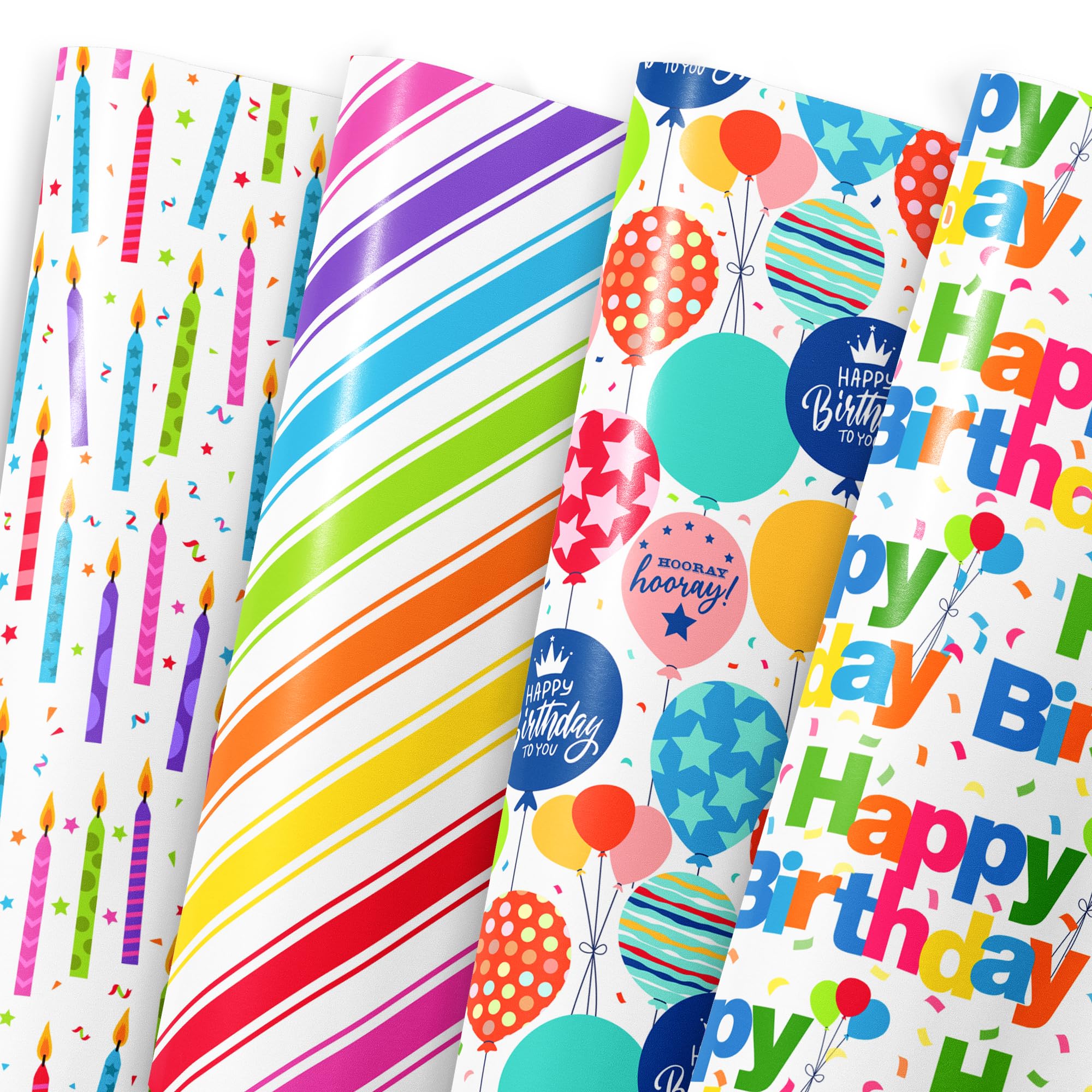 Happy Birthday Wrapping Paper 6 Sheets Gradient Light Color 20x28 Inch