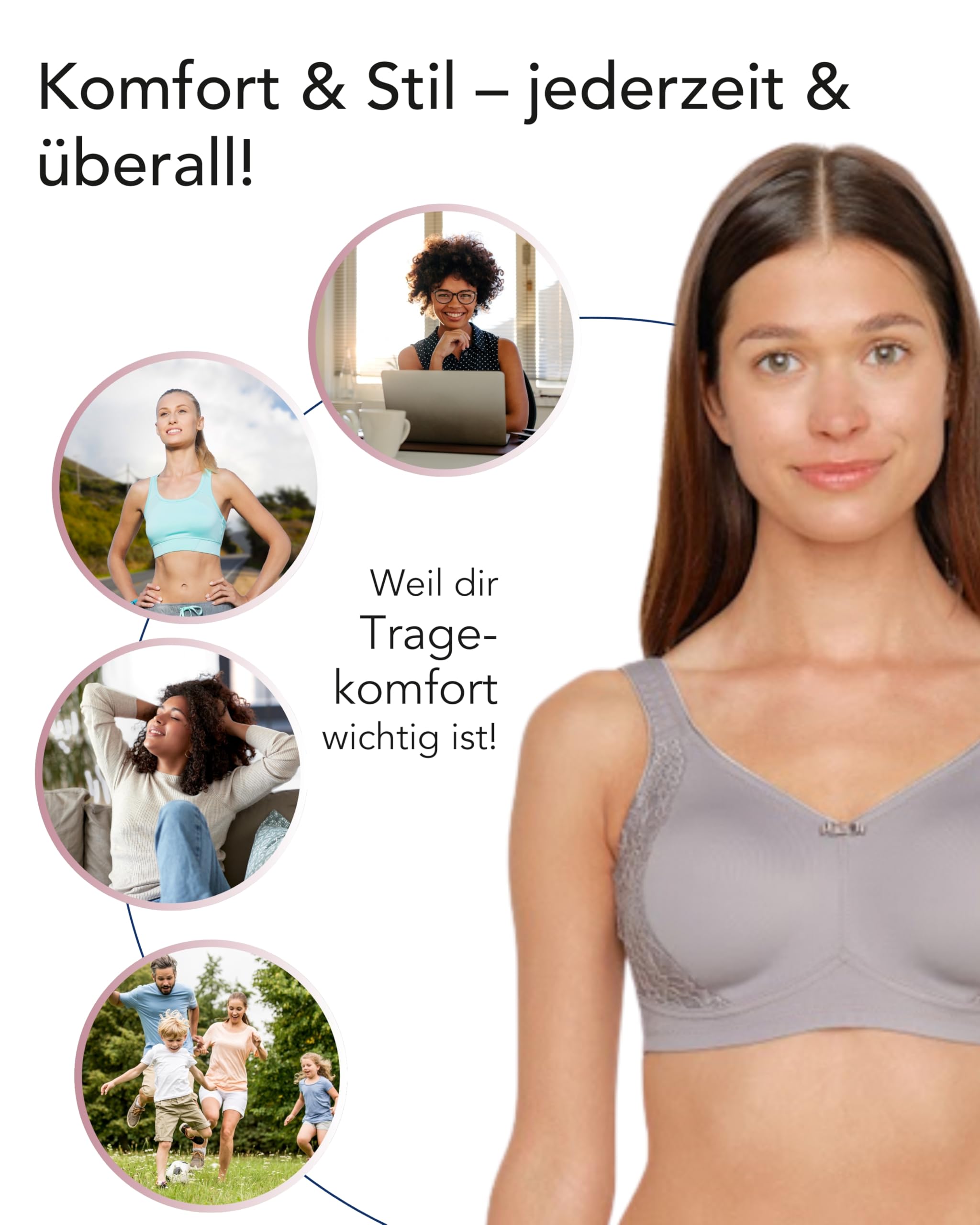 Susa Minimizer BH Damen ohne Bügel I London I Damen-BHS mit Minimizer Schnittform, verkleinert die Brüste optisch I Gemoldete Cups, breite Träger I Frosty Lavender I 75G