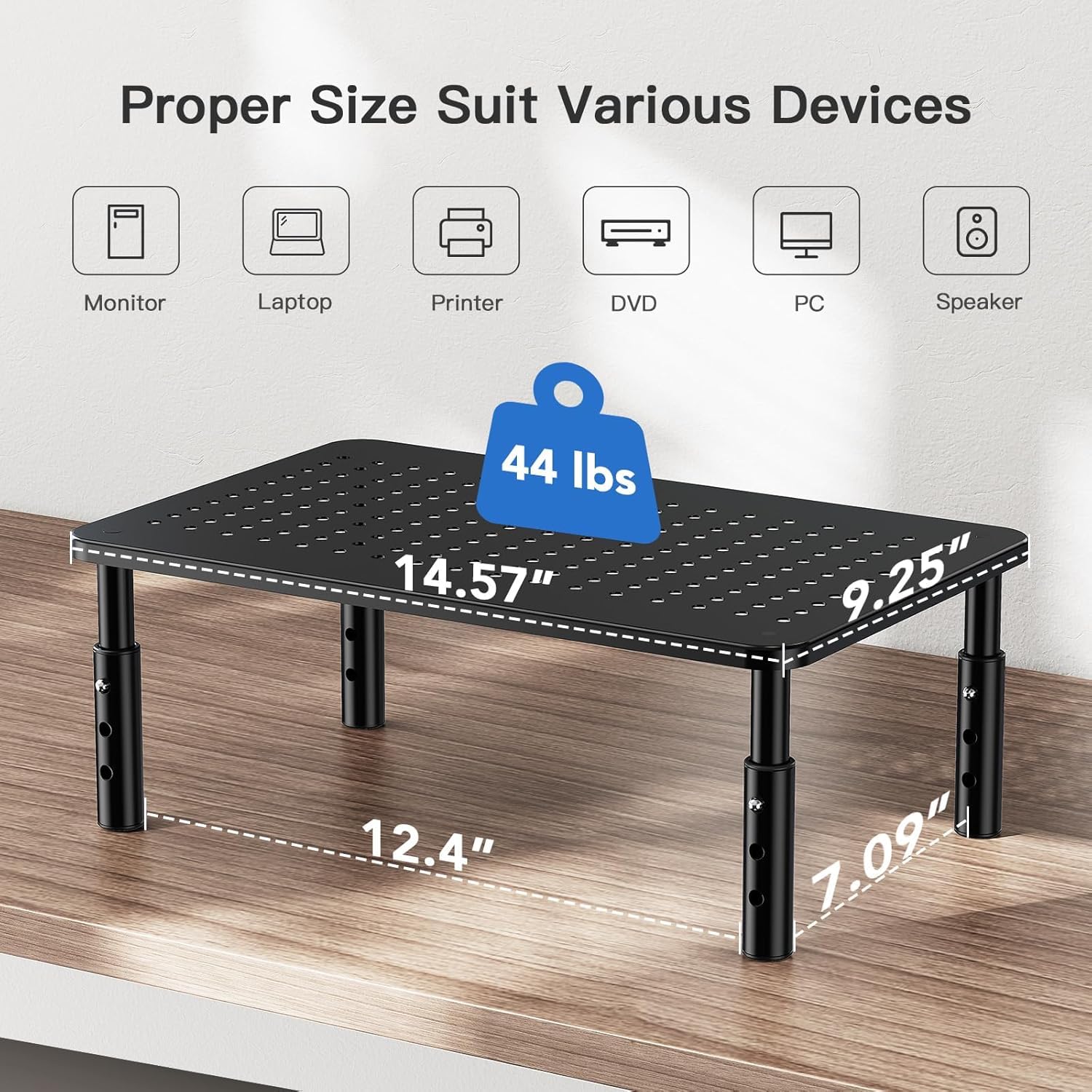 Huanuo - Supporto per monitor con 3 altezze regolabili per computer portatili, computer, iMac, PC, stampanti, desktop ergonomico, supporto per monitor con piattaforma in rete per flusso d'aria