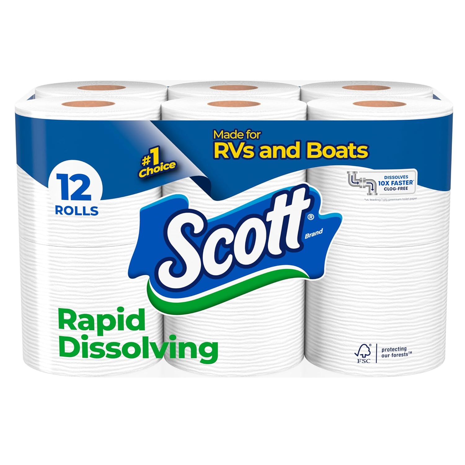 Scott Rapid-Dissolving Toilet Paper 12 Double Rolls Septic-Safe Toilet Paper